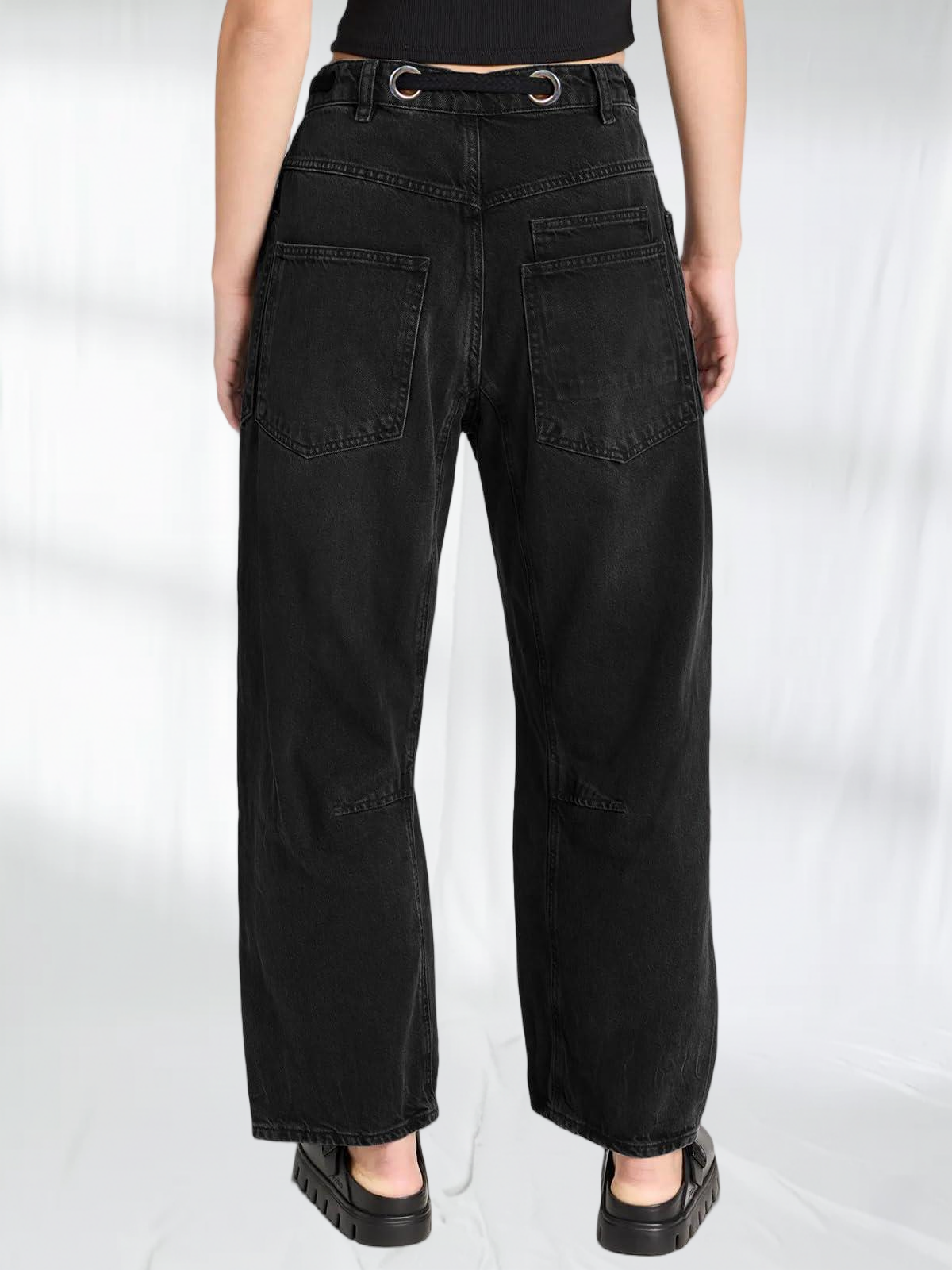 Imily Bela Womens Baggy Barrel Horseshoe Jeans Wide Leg Patchwork Low Rise Denim Pants with Pockets