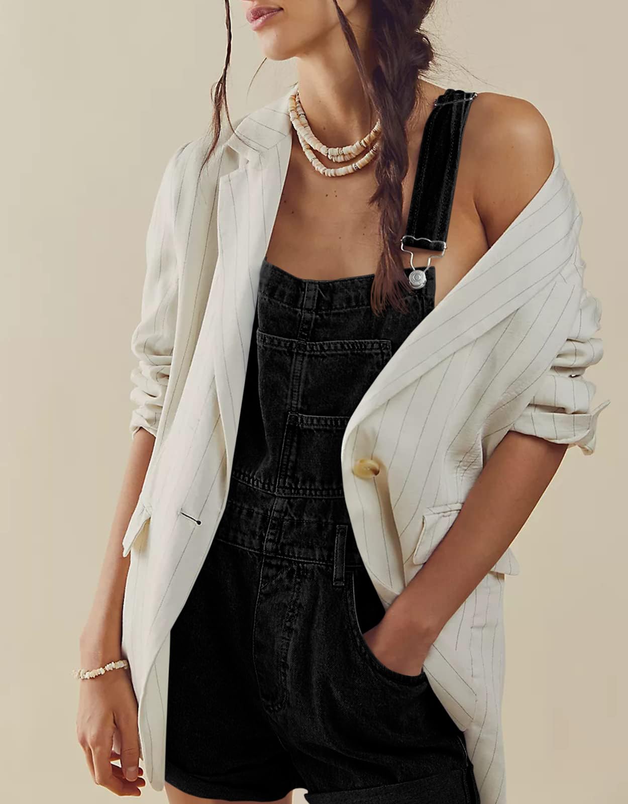 Imily Bela Womens Denim Bib Overall Shorts Casual Classic Adjustable Straps Cuffed Hem Jean Shortalls Summer Outfits