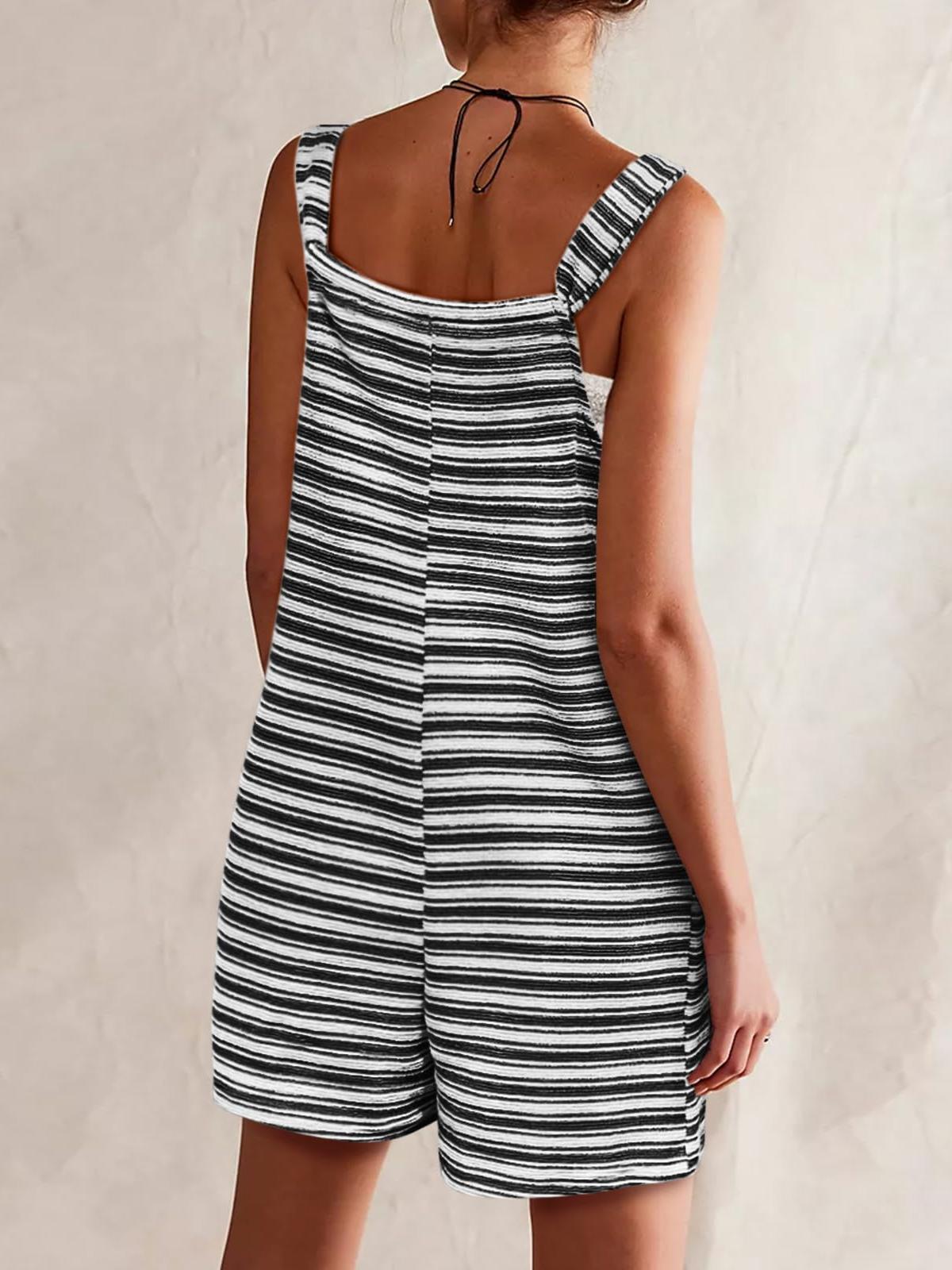 Imily Bela Womens Summer Casual Sleeveless Romper Loose Striped Tied Shorts Overalls Jumpsuit with Pockets