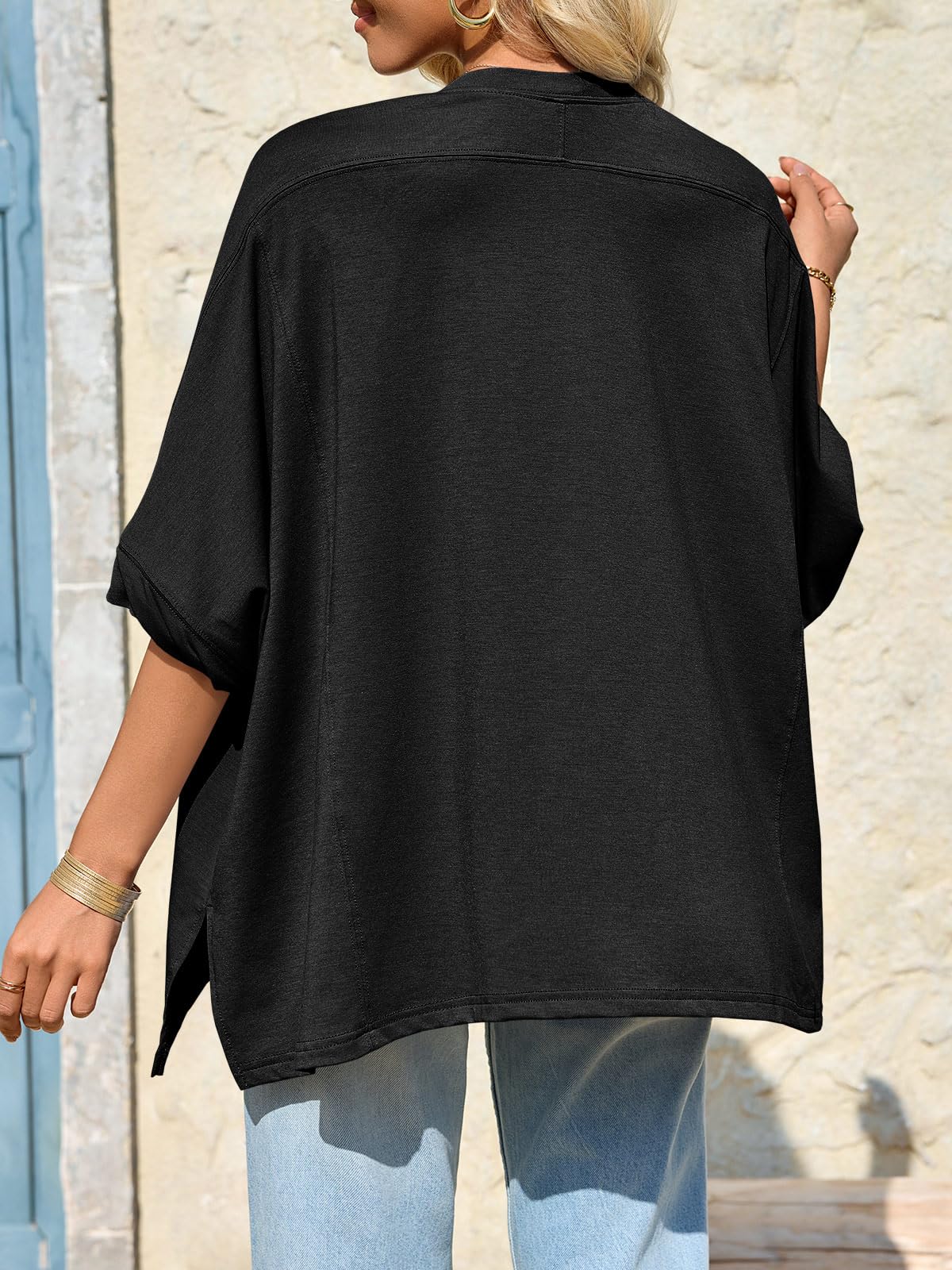 Imily Bela Womens Oversized Tshirts Batwing Short Sleeve Asymmetric Hem Tops Summer Casual Loose Fit Tunic Tee Shirts