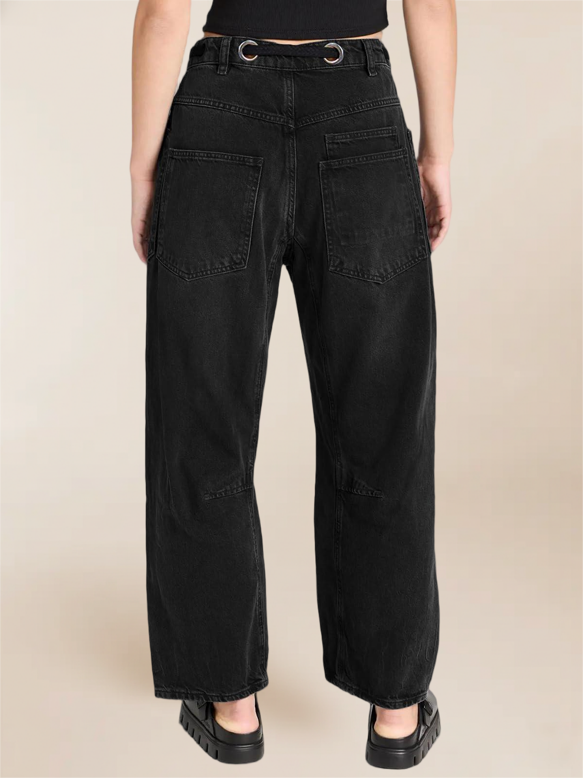 Imily Bela Womens Baggy Barrel Horseshoe Jeans Wide Leg Patchwork Low Rise Denim Pants with Pockets