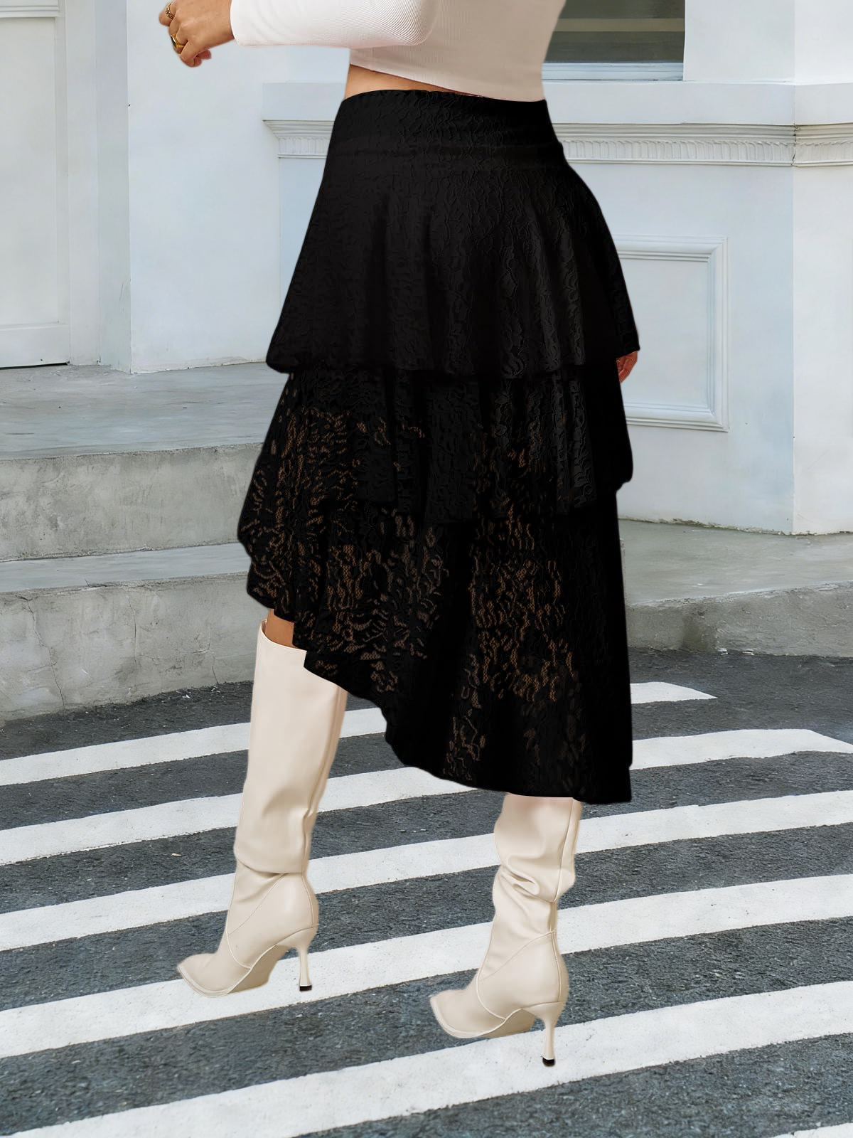 Imily Bela Womens Lace Midi Skirts High Waist Y2K Asymmetrical Layered Flowy Fairy Skirts Floral Beach Long Skirt