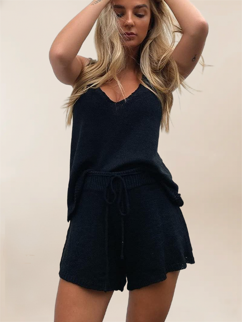 Imily Bela Women's Summer Lounge Sets Knit 2 Piece Outfits Vacation Beach Tank Tops and Shorts Loungewear Pajama Set