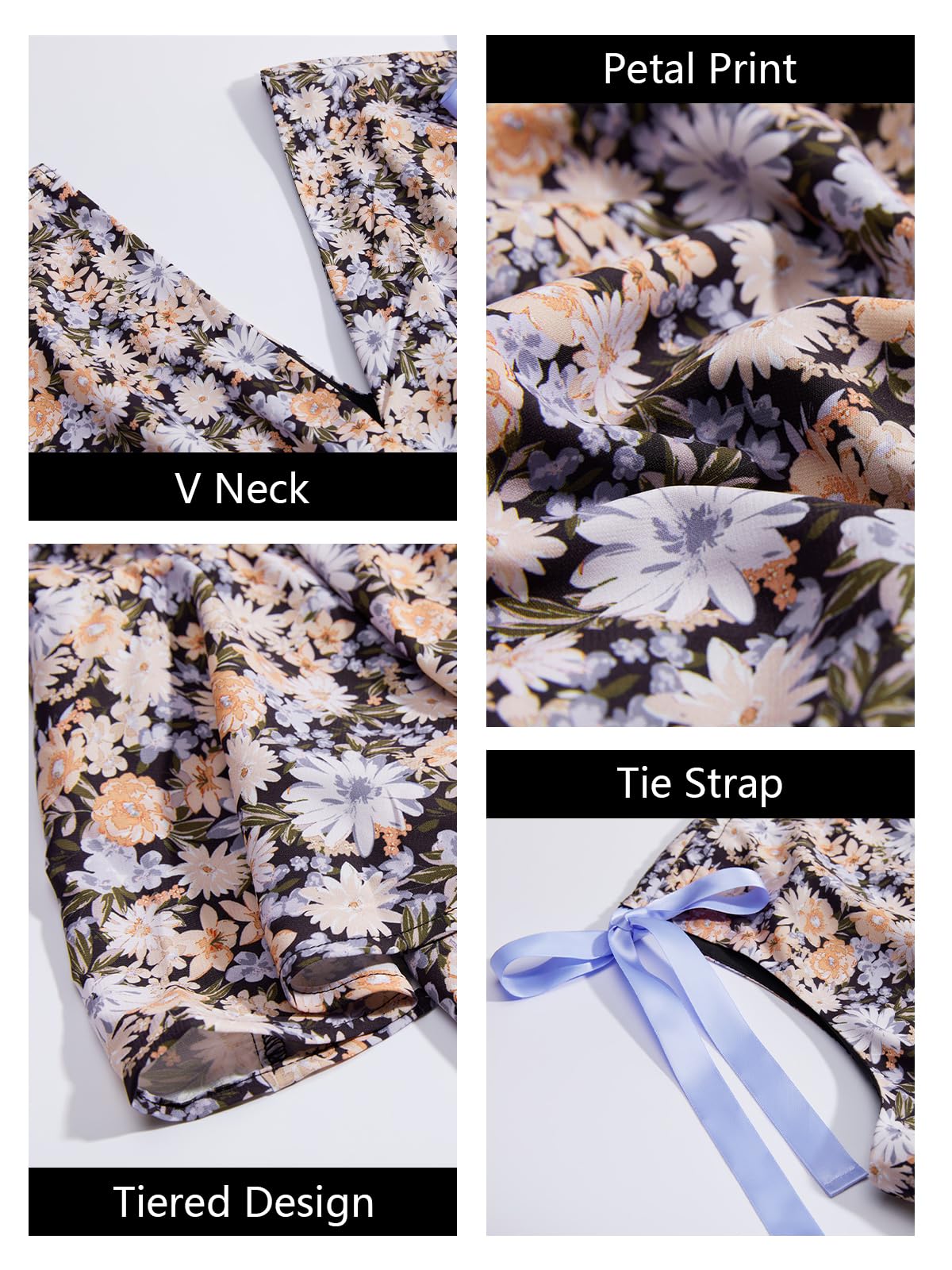 Imily Bela Womens Summer Floral Maxi Dress Tie Strap Sleeveless V Neck High Slit Boho Ruffle Tiered Beach Dresses