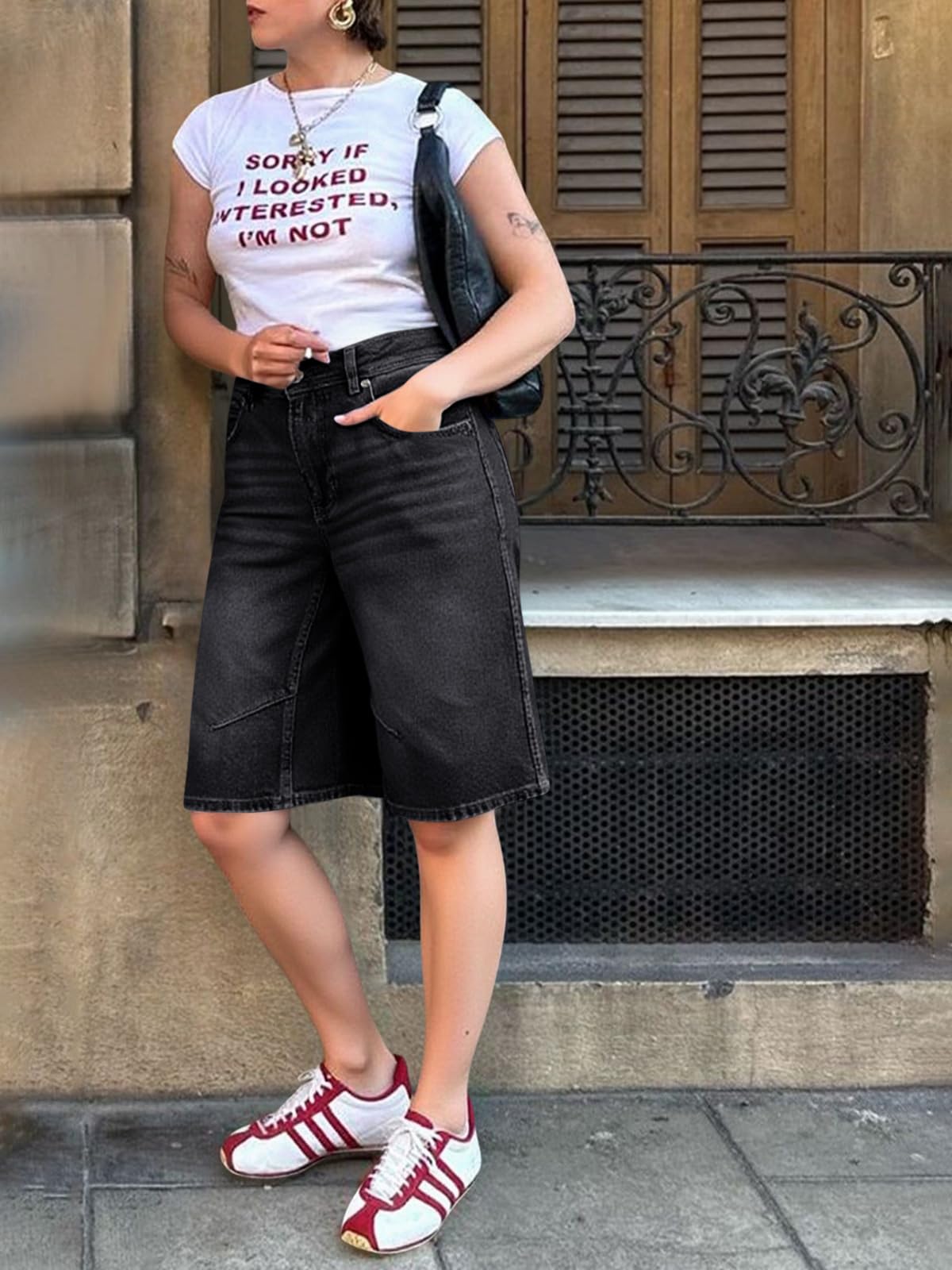 Imily Bela Womens Summer Wide Leg Denim Shorts Casual Loose Mid Rise Jorts Bermuda Knee Length Jeans Shorts