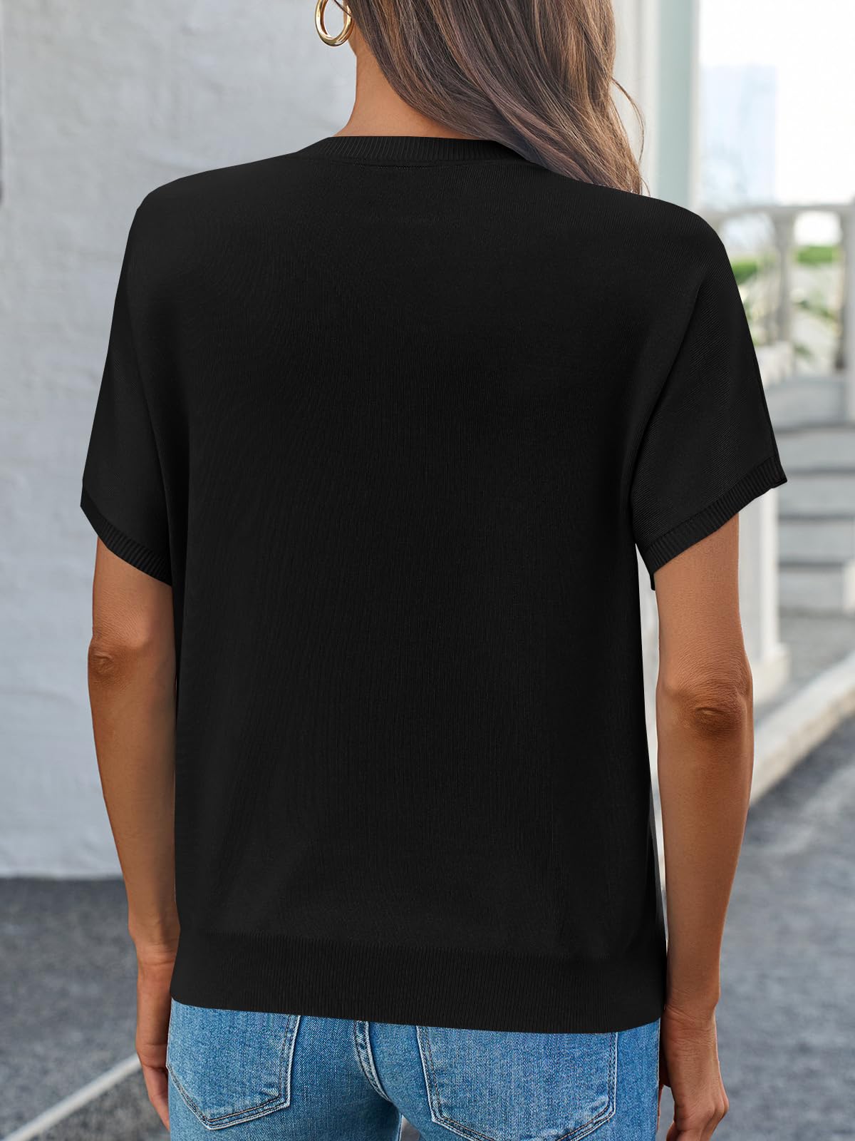 Fine-Knit Short-Sleeve Sweater Tee