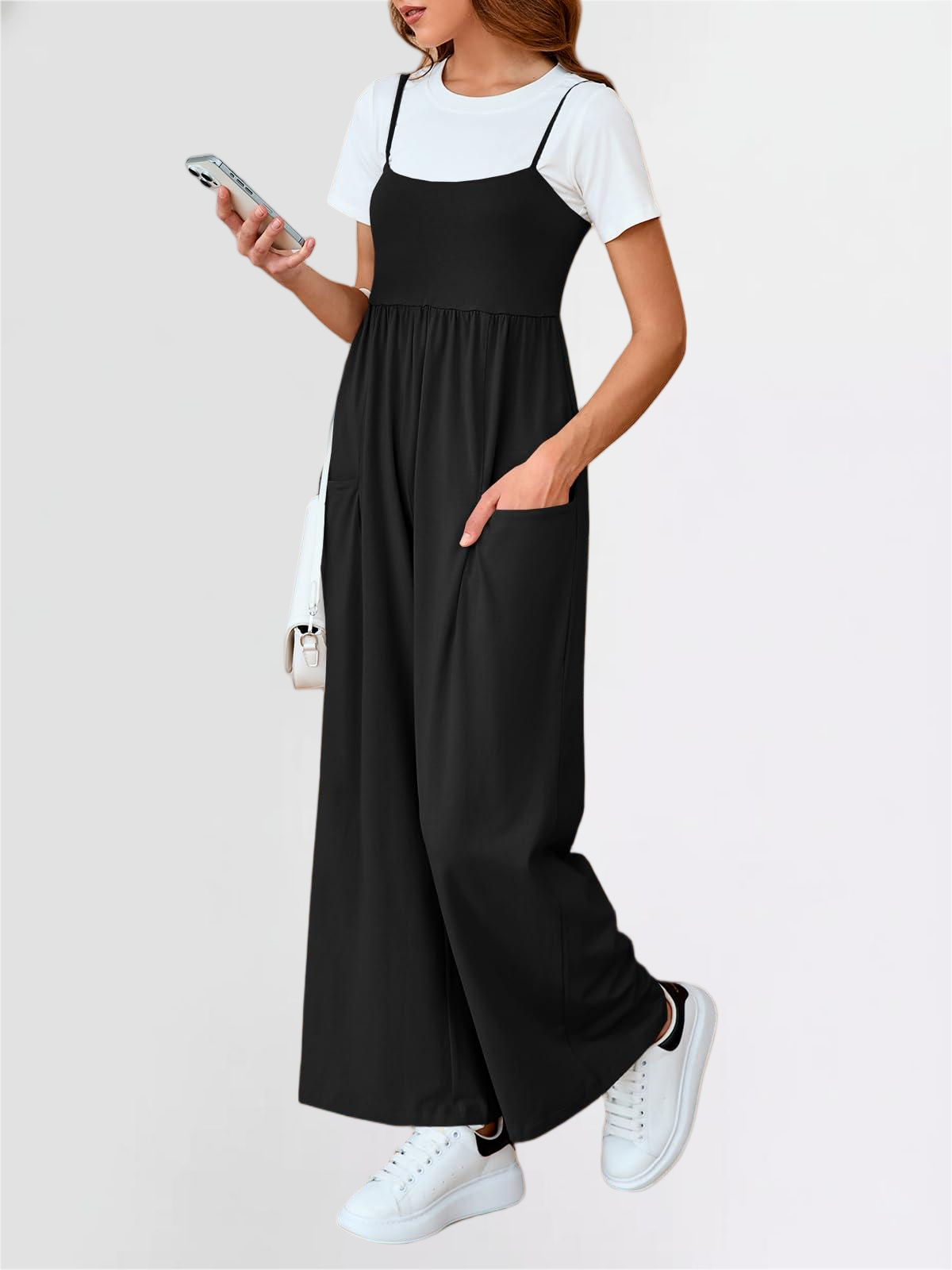 Imily Bela Womens Summer Jumpsuits One Piece Casual Loose Overalls Spaghetti Strap Wide Leg Rompers With Pockets Workout Outfits
