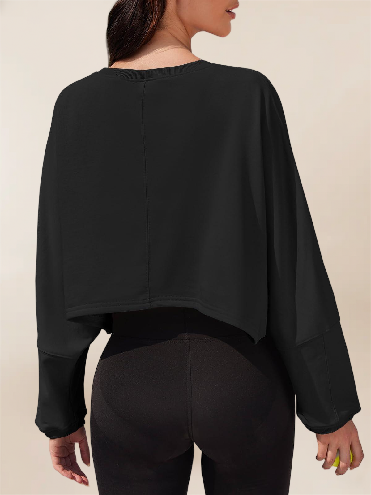 Imily Bela Womens Long Ballon Sleeve Sweatshirts Tops Cropped Crew Neck Loose Fit Casual Workout Shirts