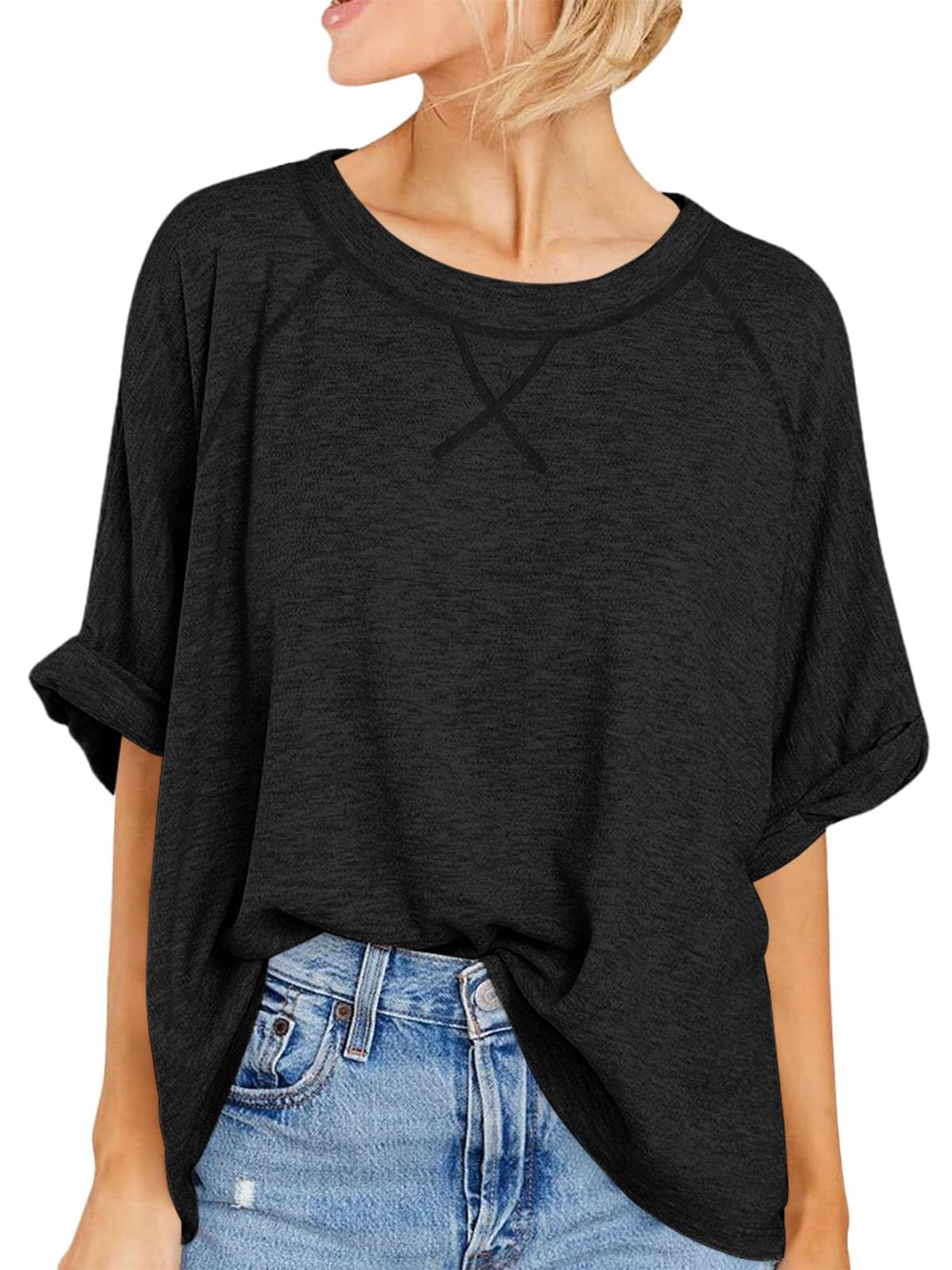 Imily Bela Oversized Tshirts Summer Short Sleeve Shirts Casual Loose Fit Basic Tees