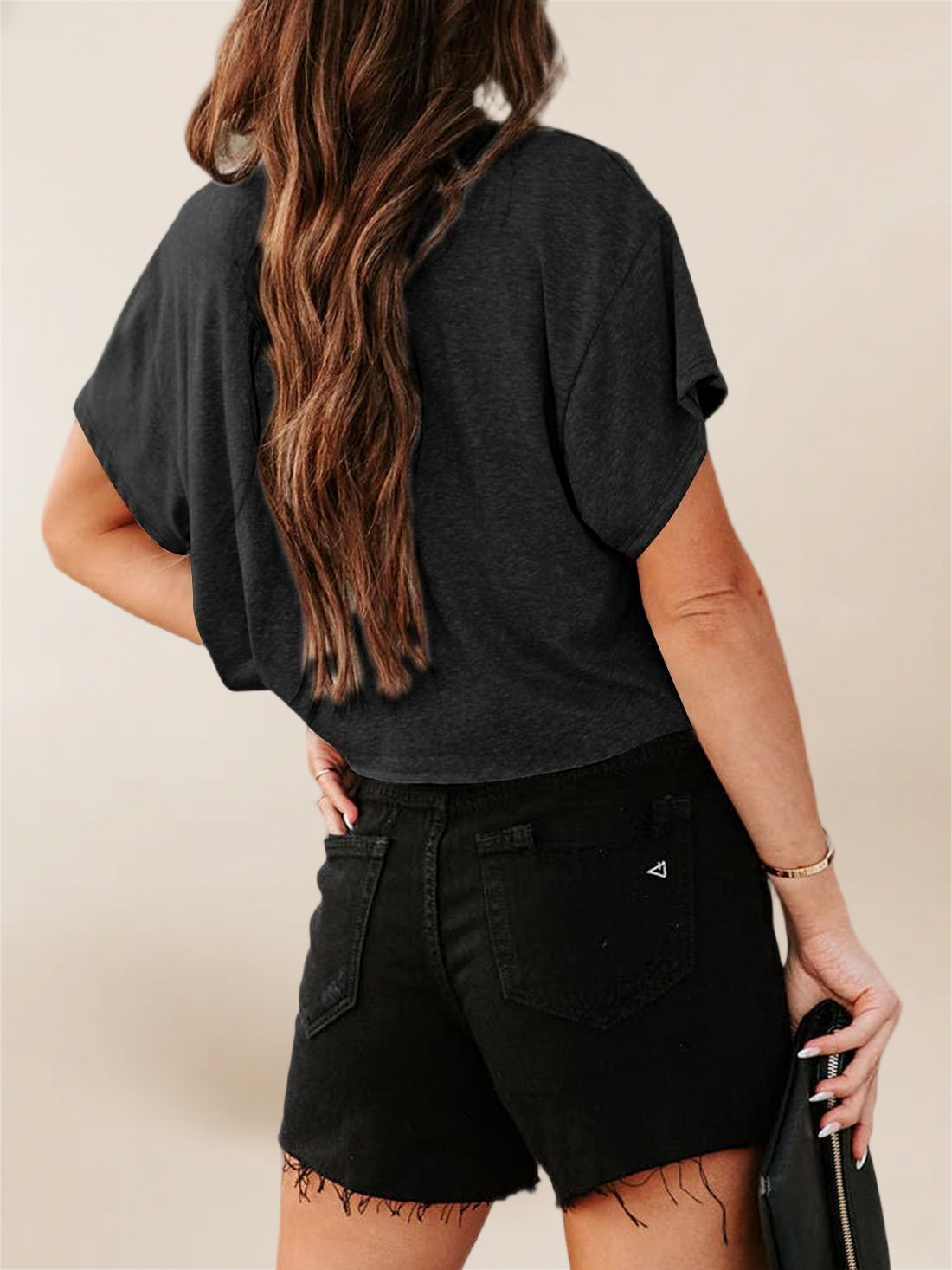 Imily Bela Women Short Sleeve Cropped T-Shirts Crew Neck Loose Crop Tops Summer Casual Drop Shoulder Basic Tees