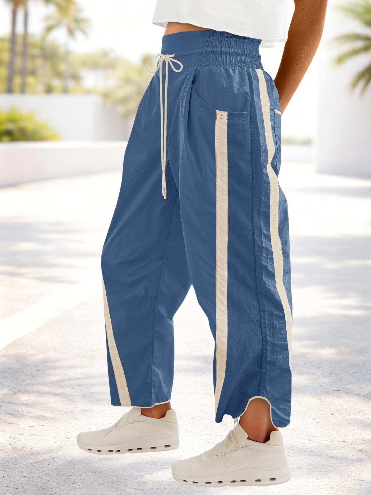 Imily Bela Women's Baggy Wide Leg Pants Casual Drawstring Elastic Waisted Contrast Color Workout Y2K Track Pants