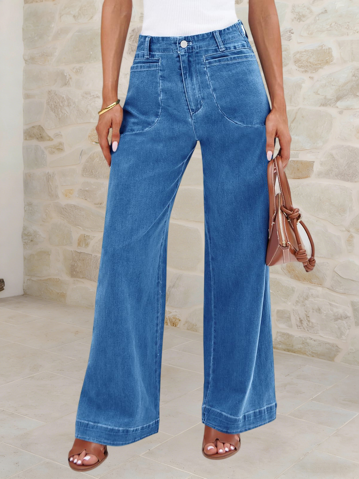 Imily Bela Womens Wide Leg Jeans High Waisted Stretchy Baggy Loose Denim Casual Pants with Pockets