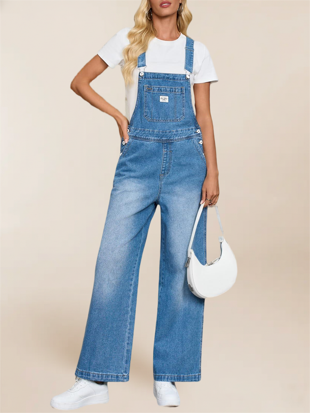 Imily Bela Women'S Denim Bib Overalls Casual Adjustable Strap Wide Leg Jean Jumpsuits Loose Fit Long Rompers With Pockets