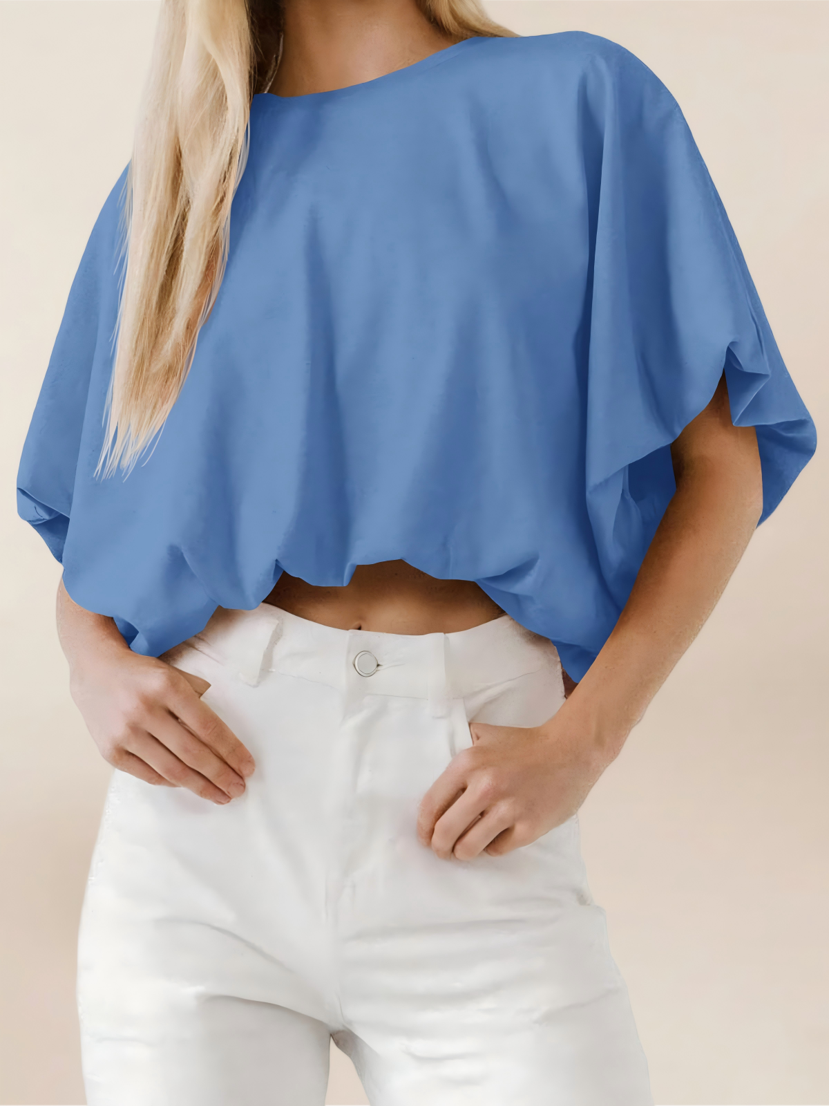 Imily Bela Womens Summer Crewneck Crop Tops Short Sleeve Casual Loose Cropped T Shirts