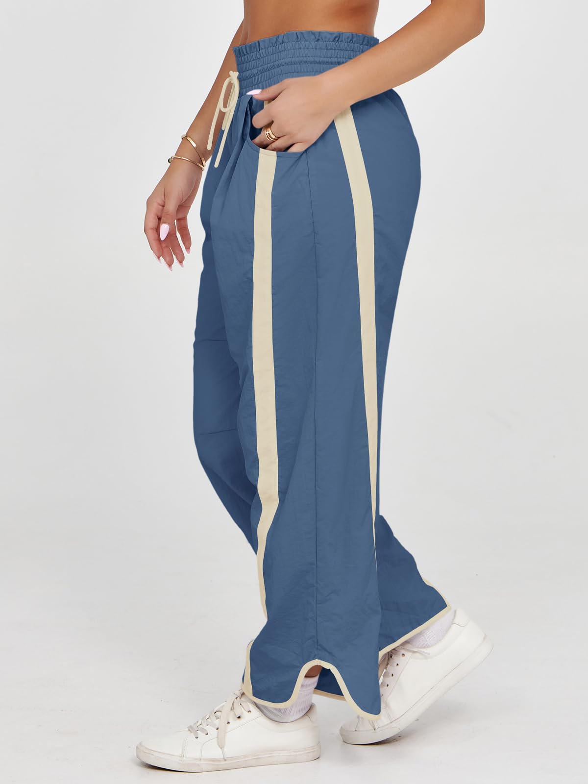 Imily Bela Women's Baggy Wide Leg Pants Casual Drawstring Elastic Waisted Contrast Color Workout Y2K Track Pants