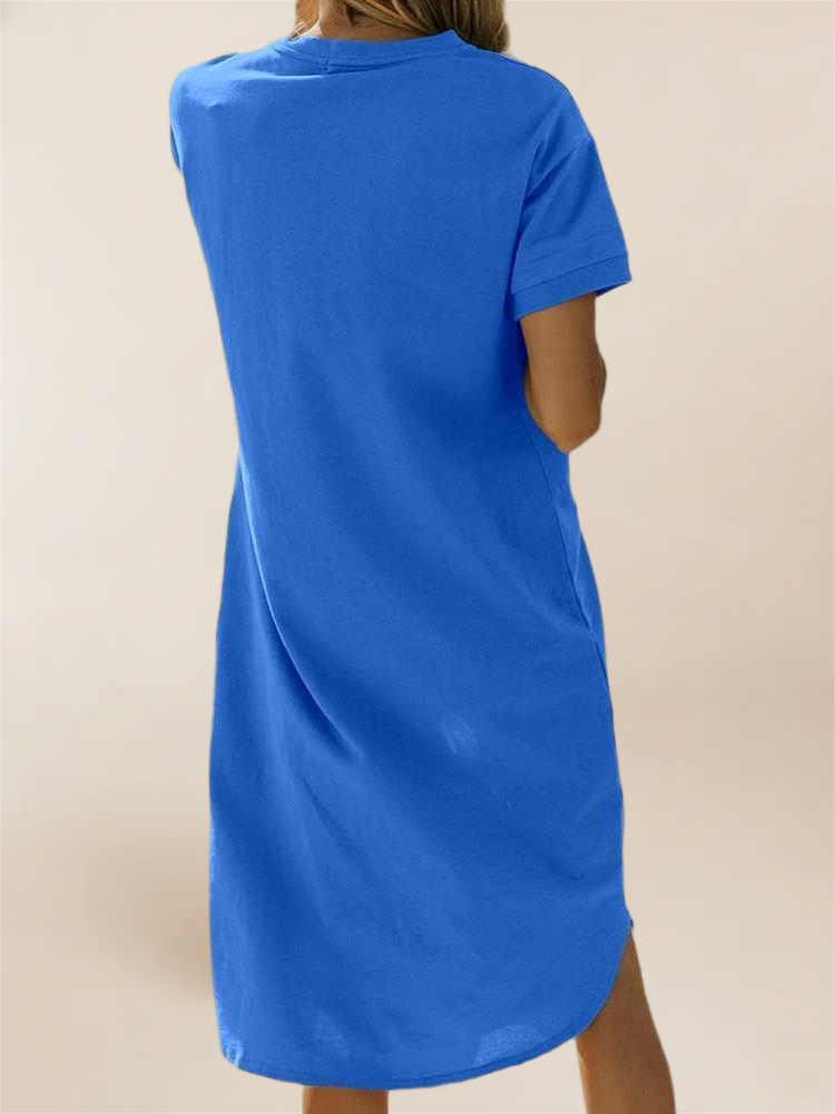 Imily Bela Summer Dress For Women Crew Neck Short Sleeve Solid Basic T-Shirts Casual Midi Dresses With Pocket