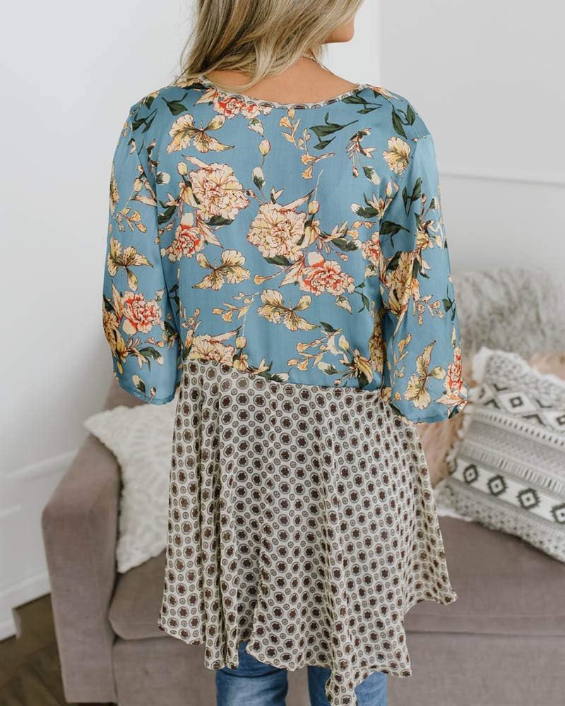 Imily Bela Women Floral Kimono Cardigans 3/4 Ruffle Sleeve Lightweight Patchwork Flowy Boho Tie Loose Cover Ups