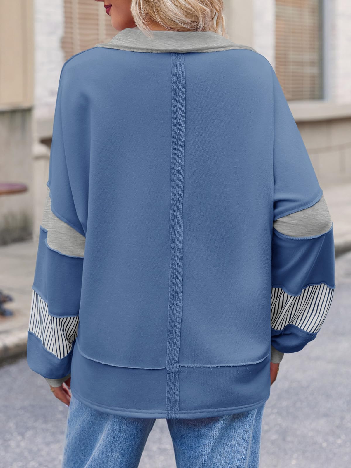 Imily Bela Womens Color Block Oversized Sweatshirt Polo V Neck Long Sleeve Shirts Casual Loose Pullover Tops