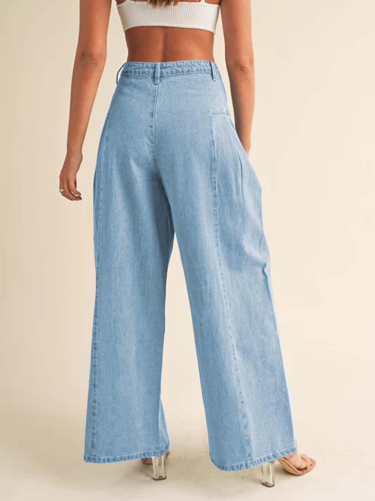 Imily Bela Womens Baggy High Waisted Jeans Loose Boyfriend Wide Leg Side Pleated Denim Pants