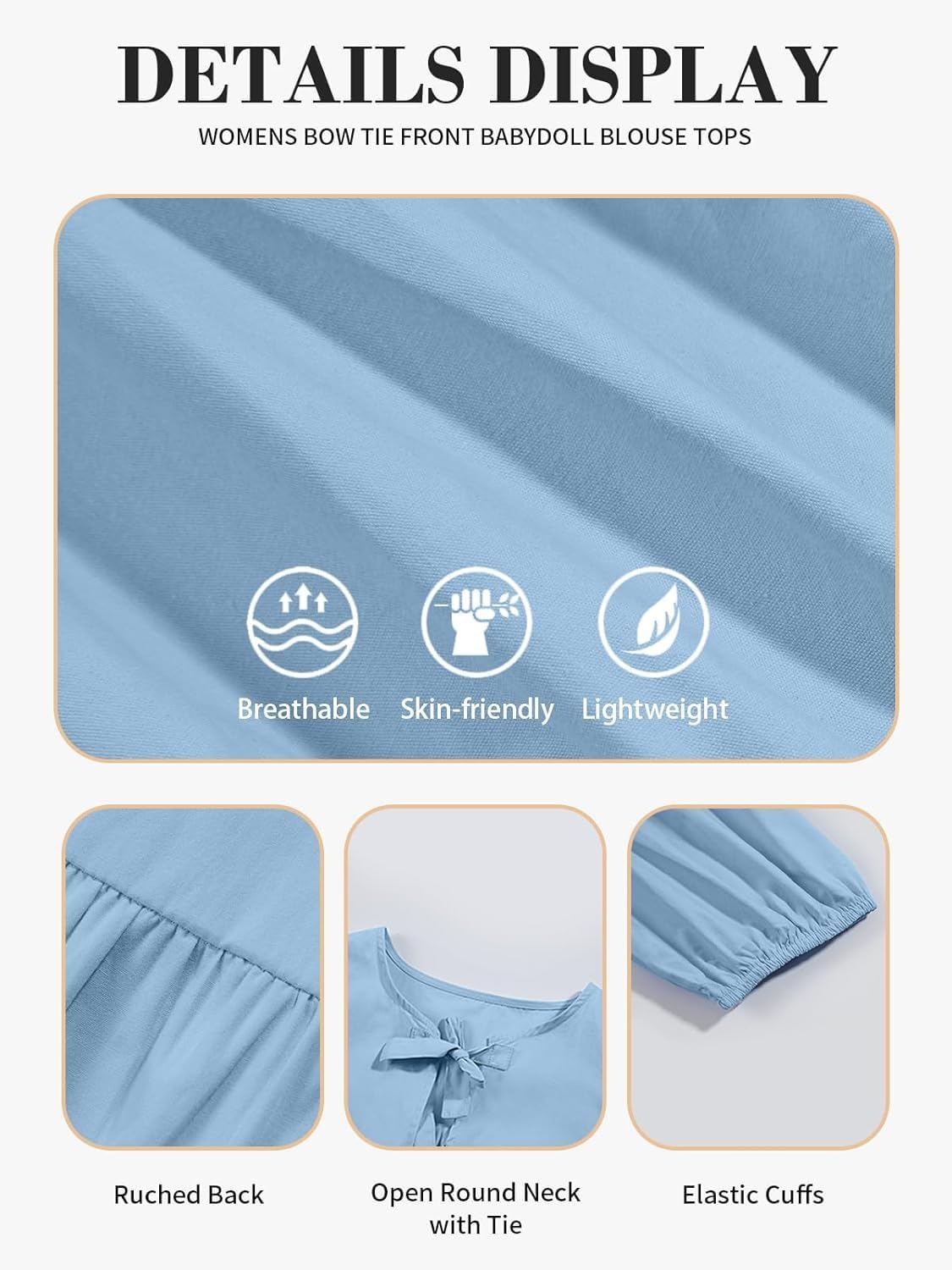 Imily Bela Womens Tie Front Tops Summer Peplum Babydoll Puff Short Sleeve Blouse Cute Cotton Shirts