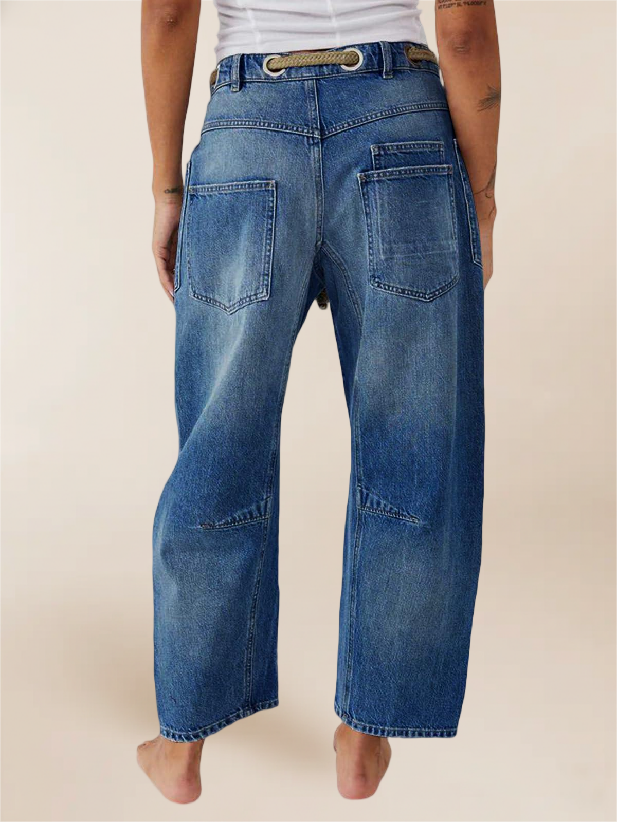 Imily Bela Womens Baggy Barrel Horseshoe Jeans Wide Leg Patchwork Low Rise Denim Pants with Pockets