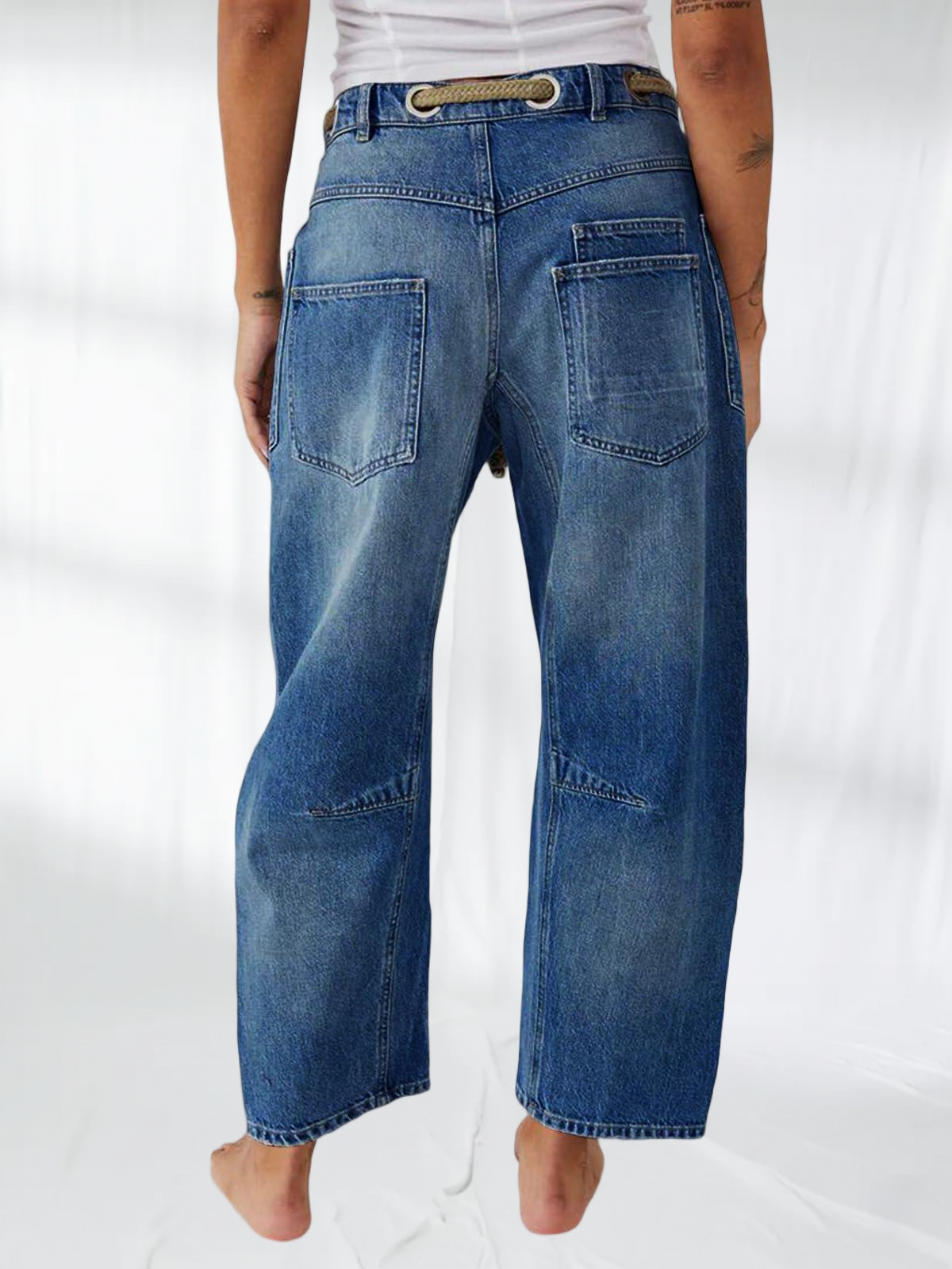 Imily Bela Womens Baggy Barrel Horseshoe Jeans Wide Leg Patchwork Low Rise Denim Pants with Pockets