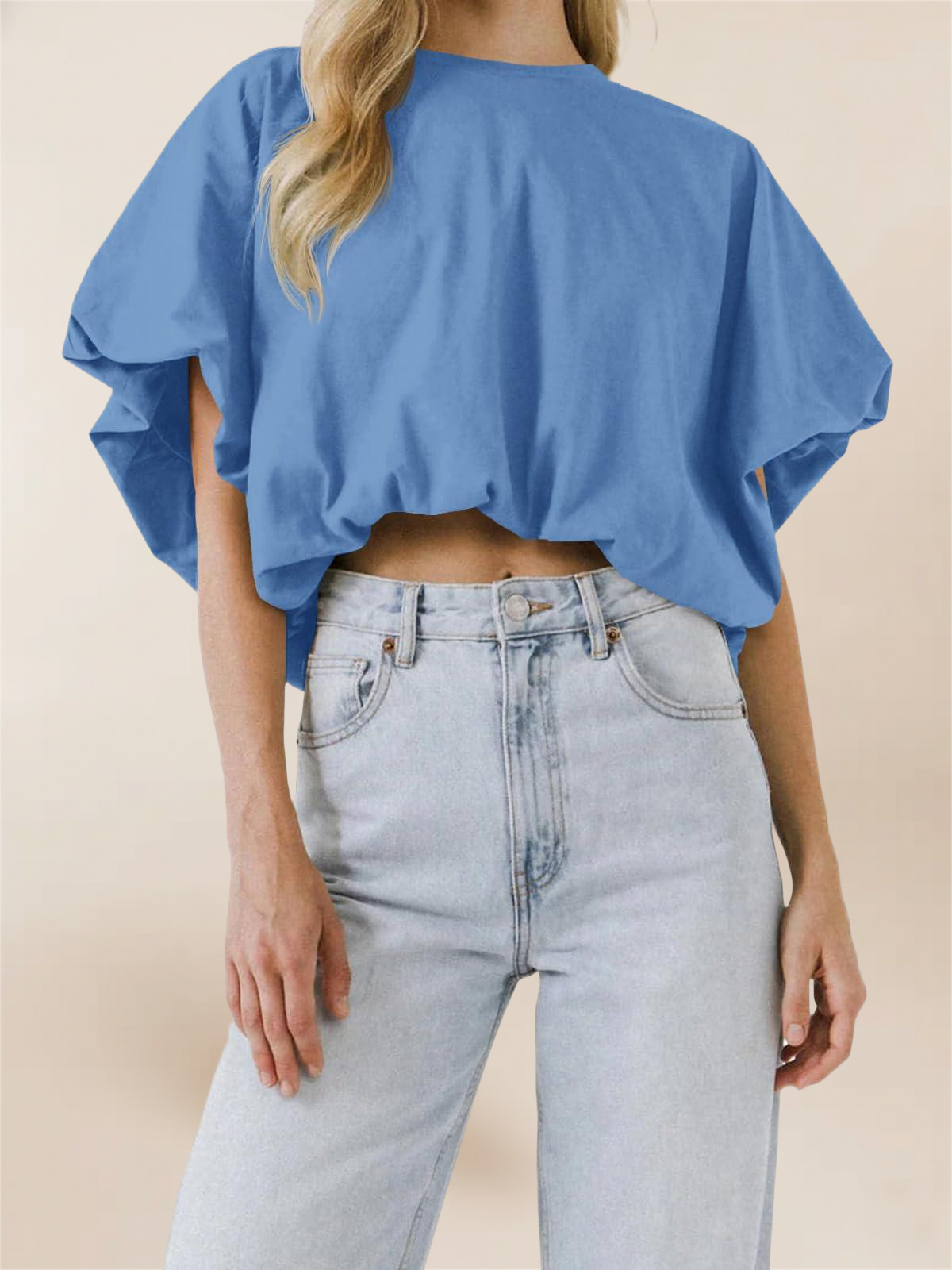 Imily Bela Womens Summer Crewneck Crop Tops Short Sleeve Casual Loose Cropped T Shirts