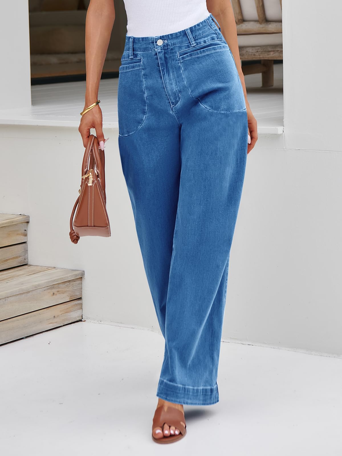 Imily Bela Womens Wide Leg Jeans High Waisted Stretchy Baggy Loose Denim Casual Pants with Pockets