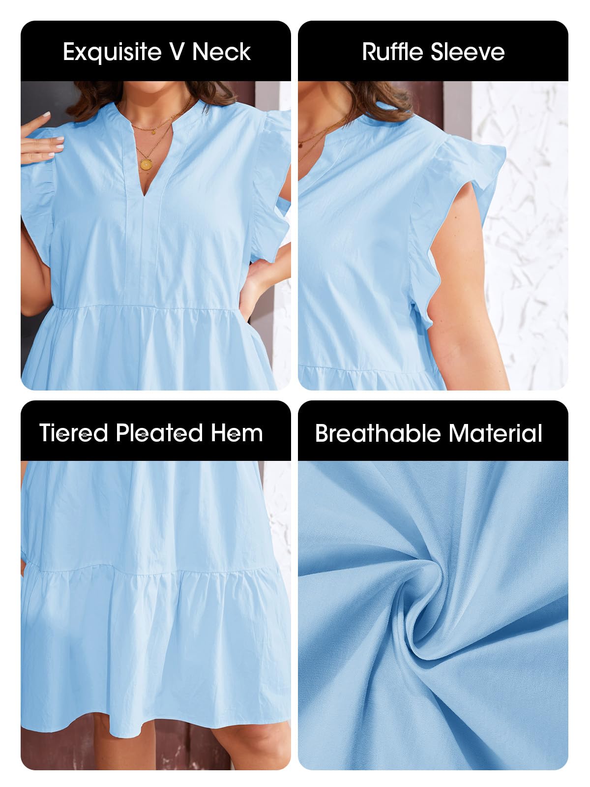 【Plus Size】 Imily Bela Dresses for Women Summer Ruffle Short Sleeve V Neck Dress Tiered Swing A Line Babydoll Mini Dress