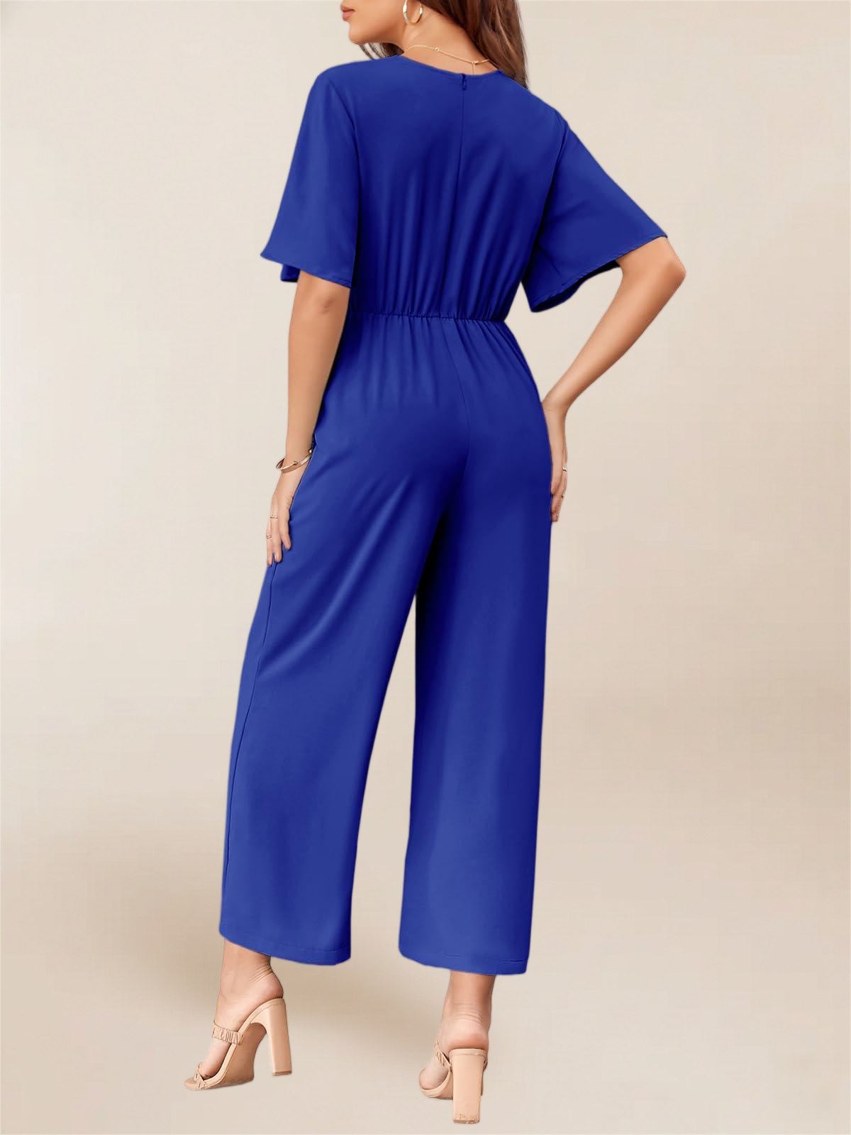 Imily Bela Women's Elegant V Neck Jumpsuits Dressy Casual Short Sleeve Wide Leg Long Pants Rompers