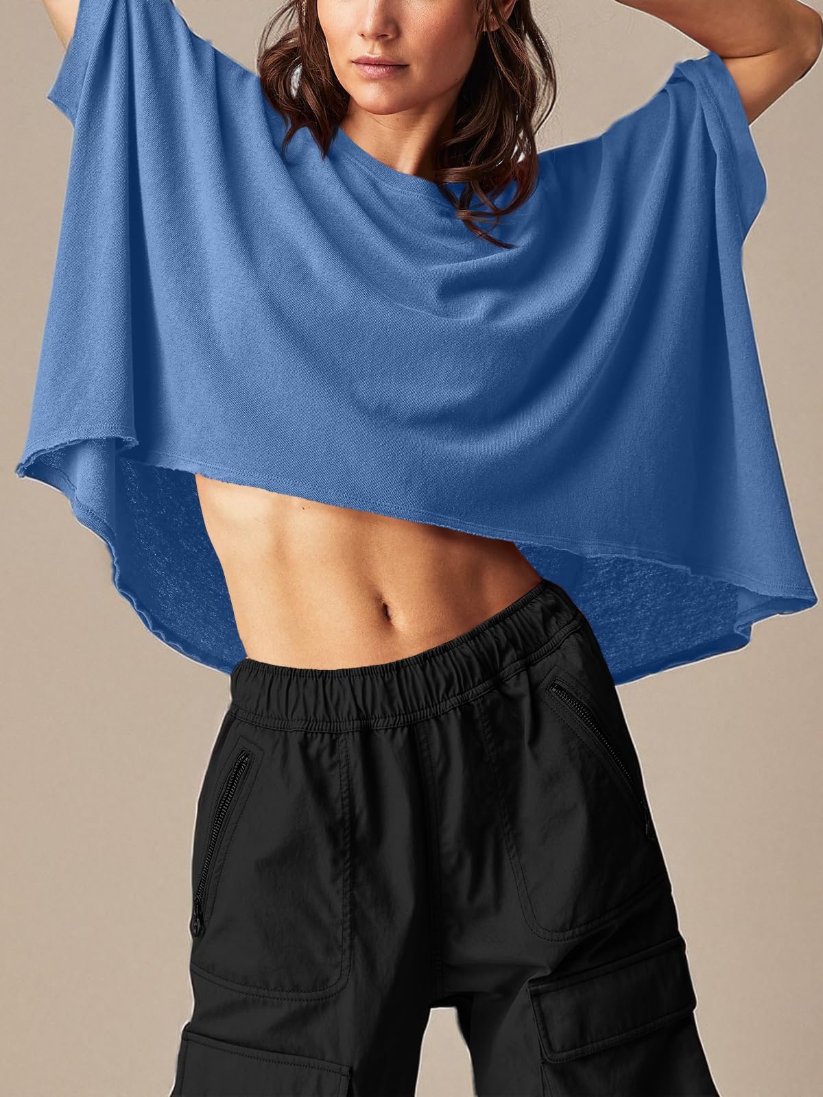 Imily Bela Womens Oversized T-Shirts Cropped Summer Casual Short Sleeve Loose Fit Tee Tops