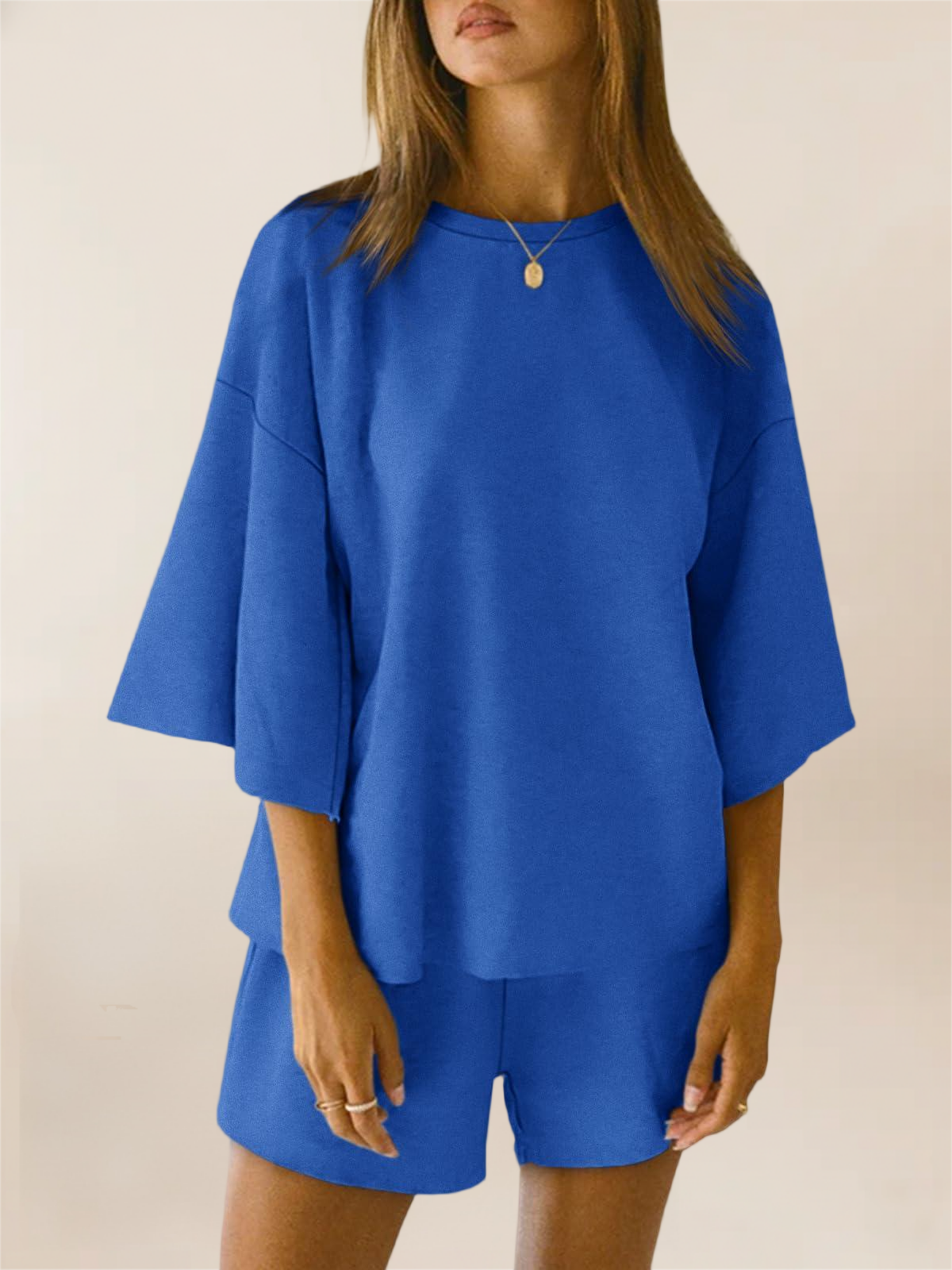 Imily Bela Womens Pajama Sets 3/4 Sleeve Oversized Tops & Loose Fit Shorts Lounge Set With Pockets Loungewear