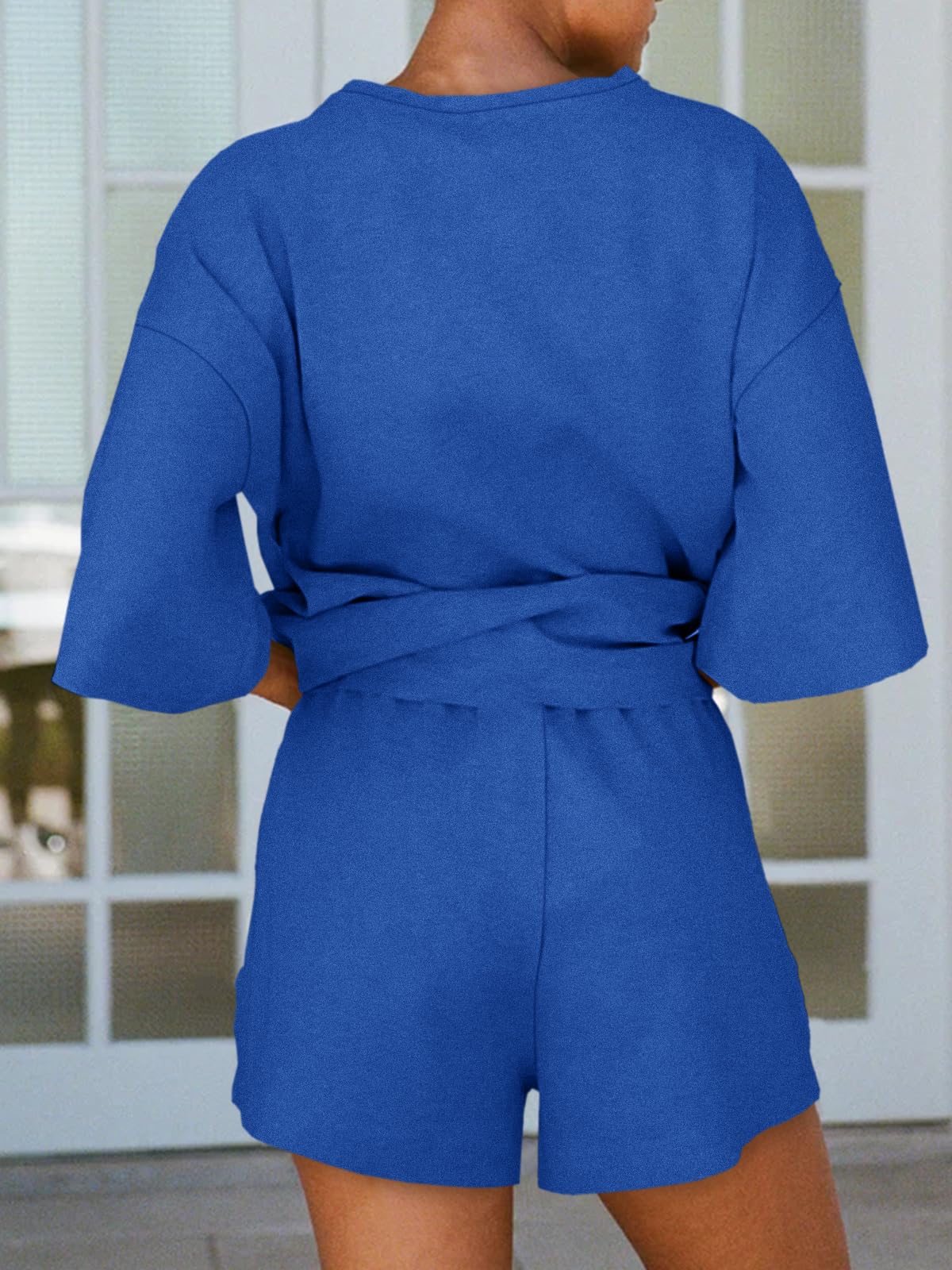 Imily Bela Womens Pajama Sets 3/4 Sleeve Oversized Tops & Loose Fit Shorts Lounge Set With Pockets Loungewear