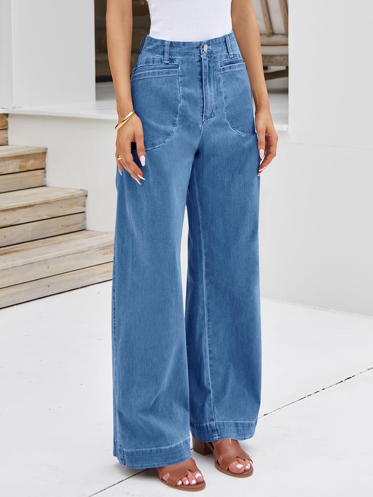 Imily Bela Womens Wide Leg Jeans High Waisted Stretchy Baggy Loose Denim Casual Pants with Pockets