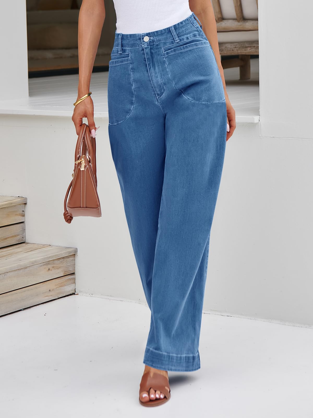 Imily Bela Womens Wide Leg Jeans High Waisted Stretchy Baggy Loose Denim Casual Pants with Pockets