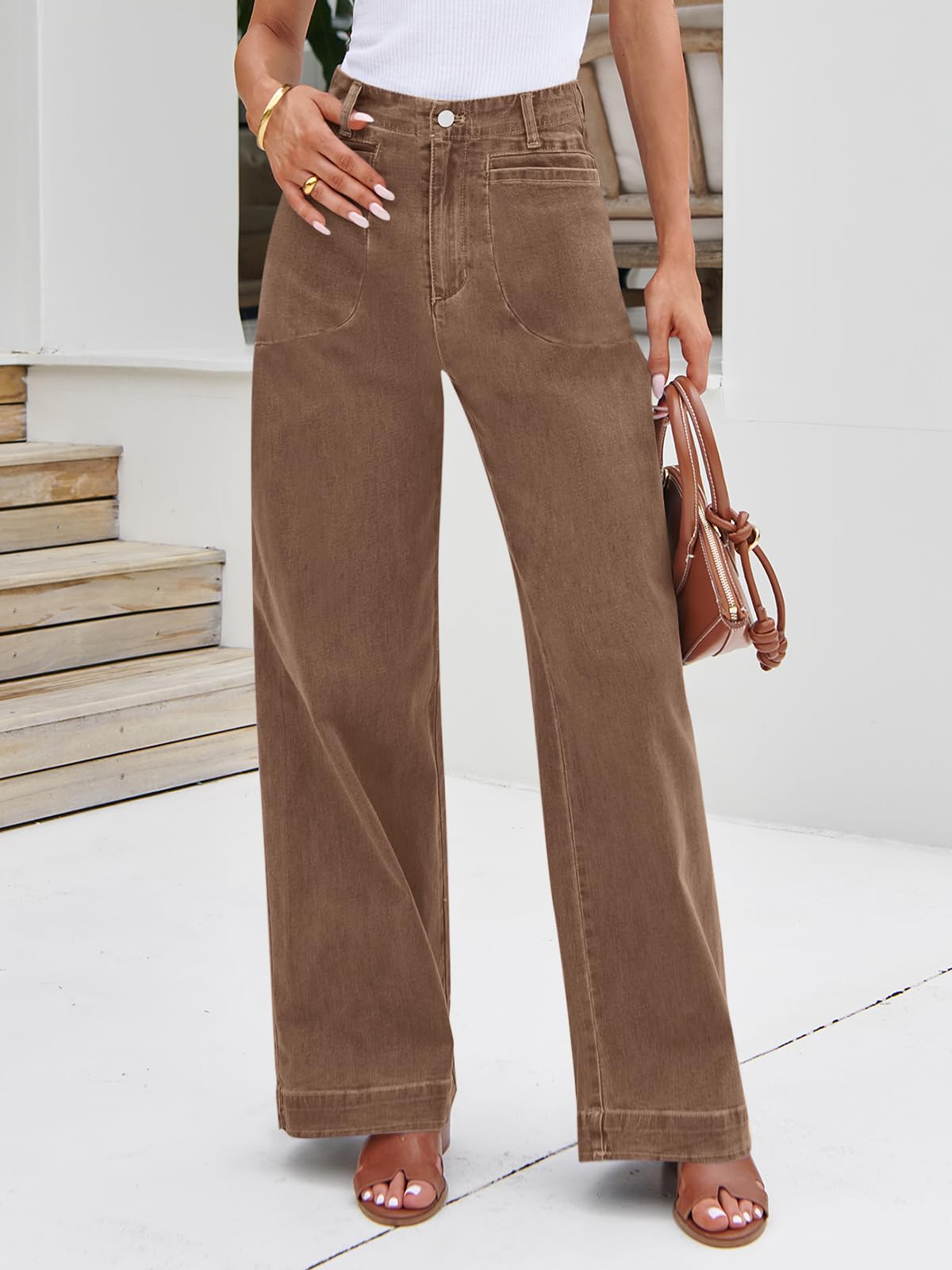 Imily Bela Womens Wide Leg Jeans High Waisted Stretchy Baggy Loose Denim Casual Pants with Pockets