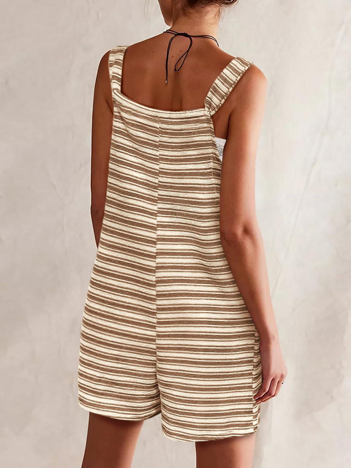 Imily Bela Womens Summer Casual Sleeveless Romper Loose Striped Tied Shorts Overalls Jumpsuit with Pockets