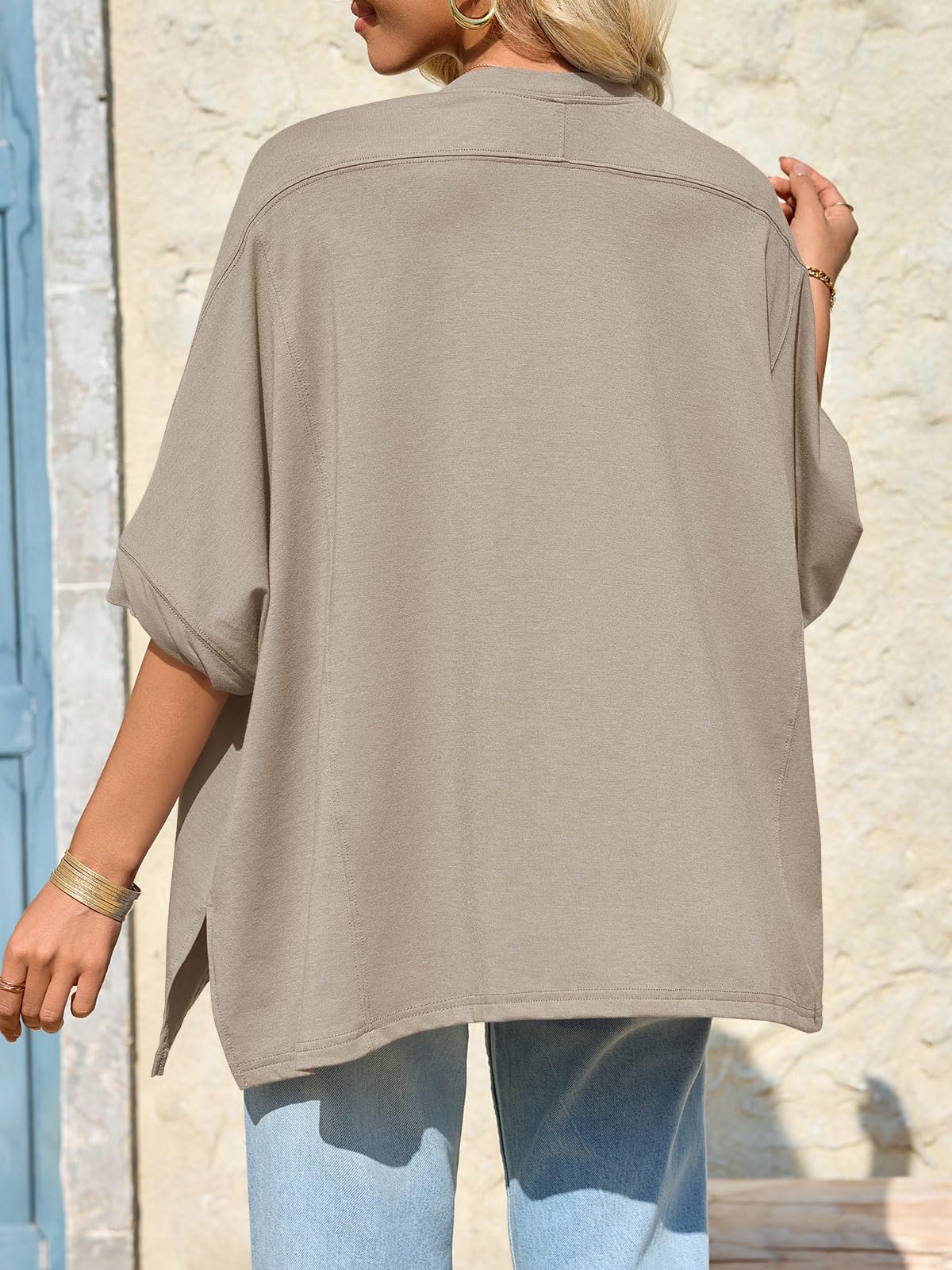 Imily Bela Womens Oversized Tshirts Batwing Short Sleeve Asymmetric Hem Tops Summer Casual Loose Fit Tunic Tee Shirts