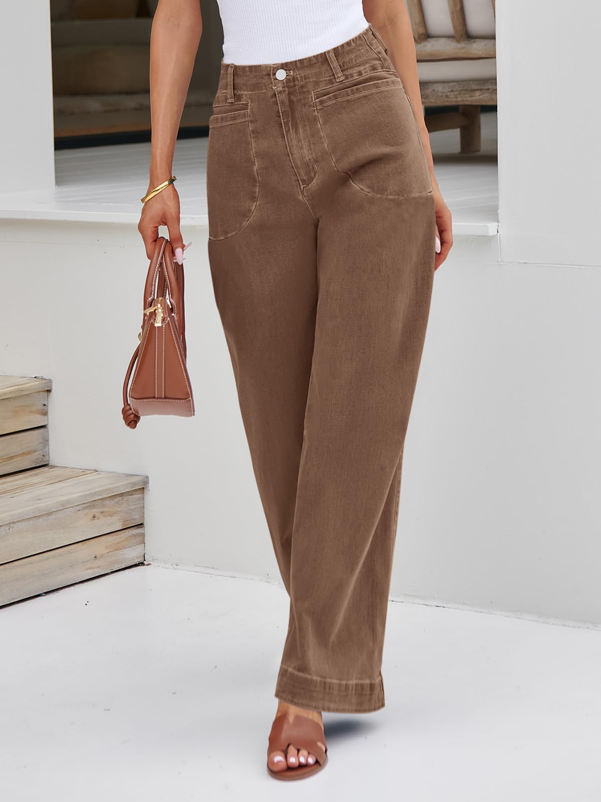 Imily Bela Womens Wide Leg Jeans High Waisted Stretchy Baggy Loose Denim Casual Pants with Pockets