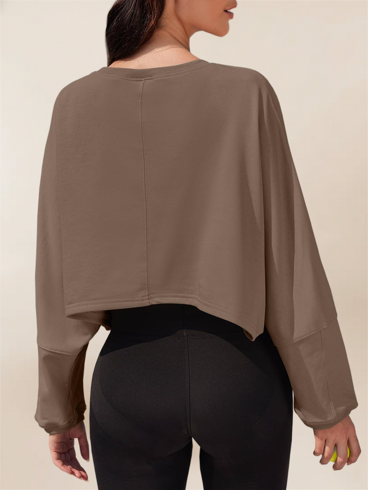 Imily Bela Womens Long Ballon Sleeve Sweatshirts Tops Cropped Crew Neck Loose Fit Casual Workout Shirts