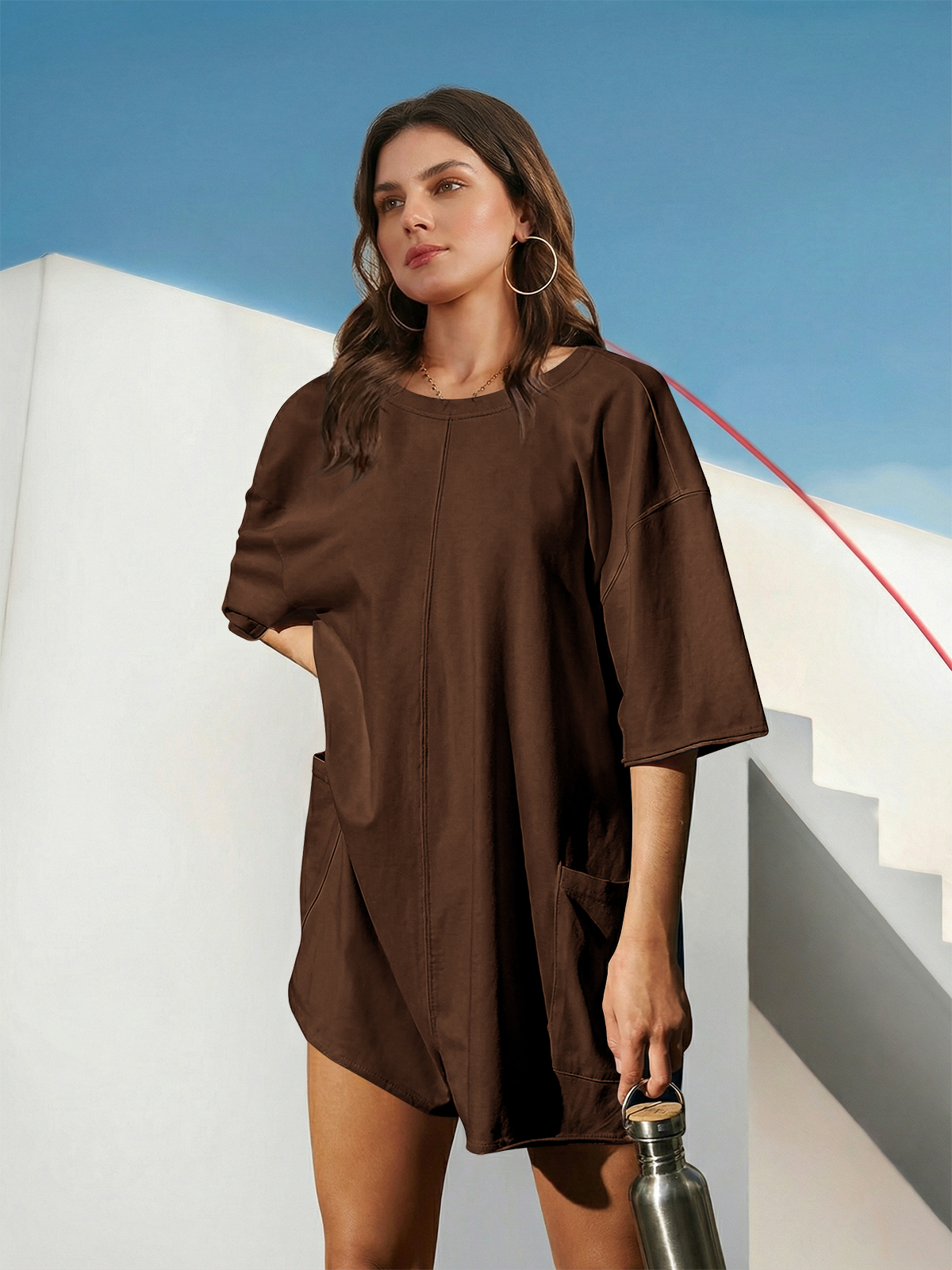Imily Bela Rompers for Women 2025 Summer Athletic Oversized Romper Short Sleeve Jumpsuit with Pockets