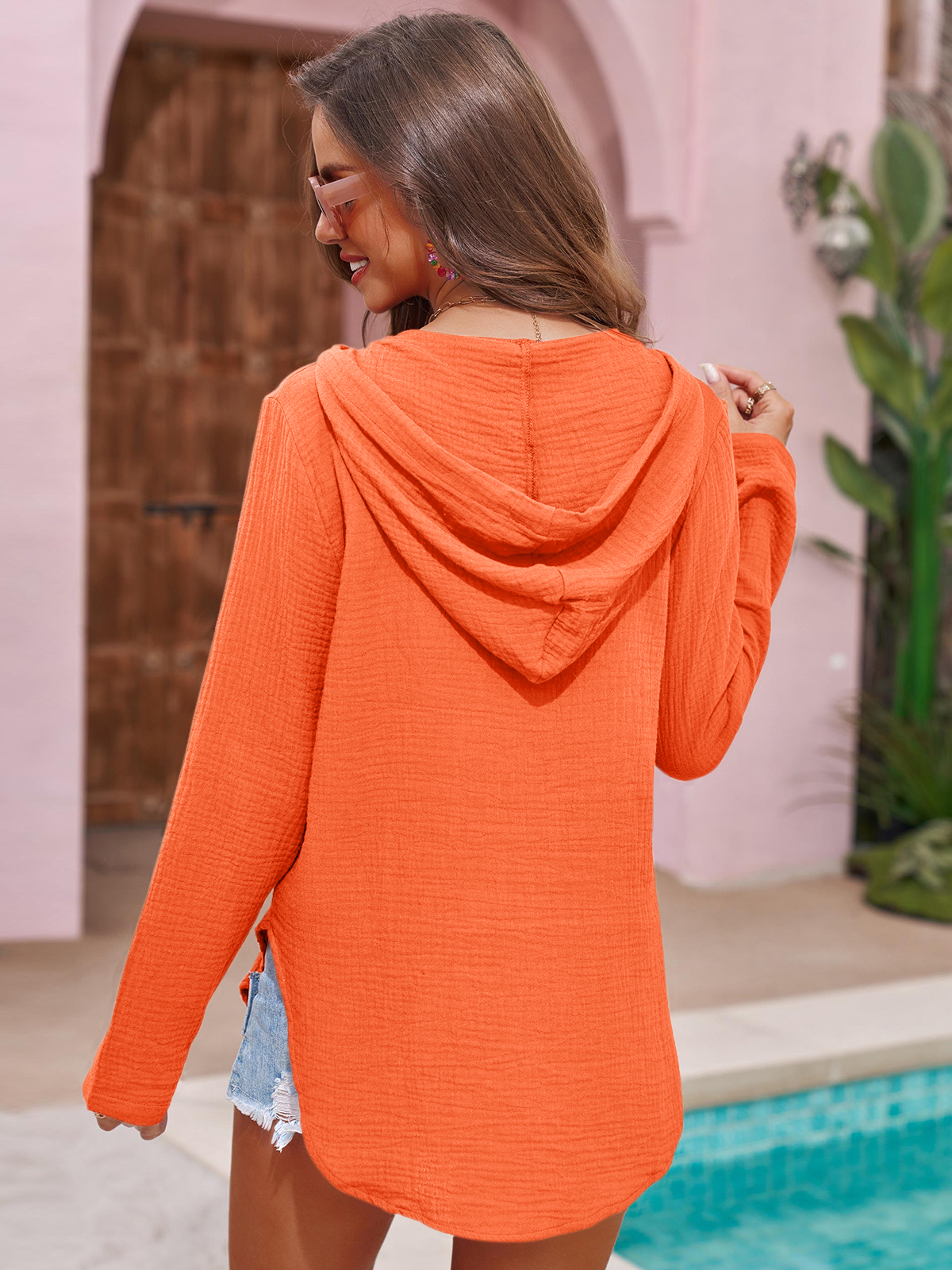 Imily Bela Women's Beach Cover Up Hoodies Sweatshirt Long Sleeve V Neck Pocketed Hooded Shirt Top