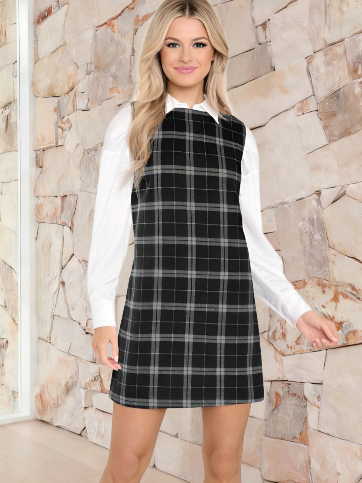 Imily Bela Women's Plaid Christmas Dress Mini Sleeveless Round Neck A Line Short Xmas Party Dresses