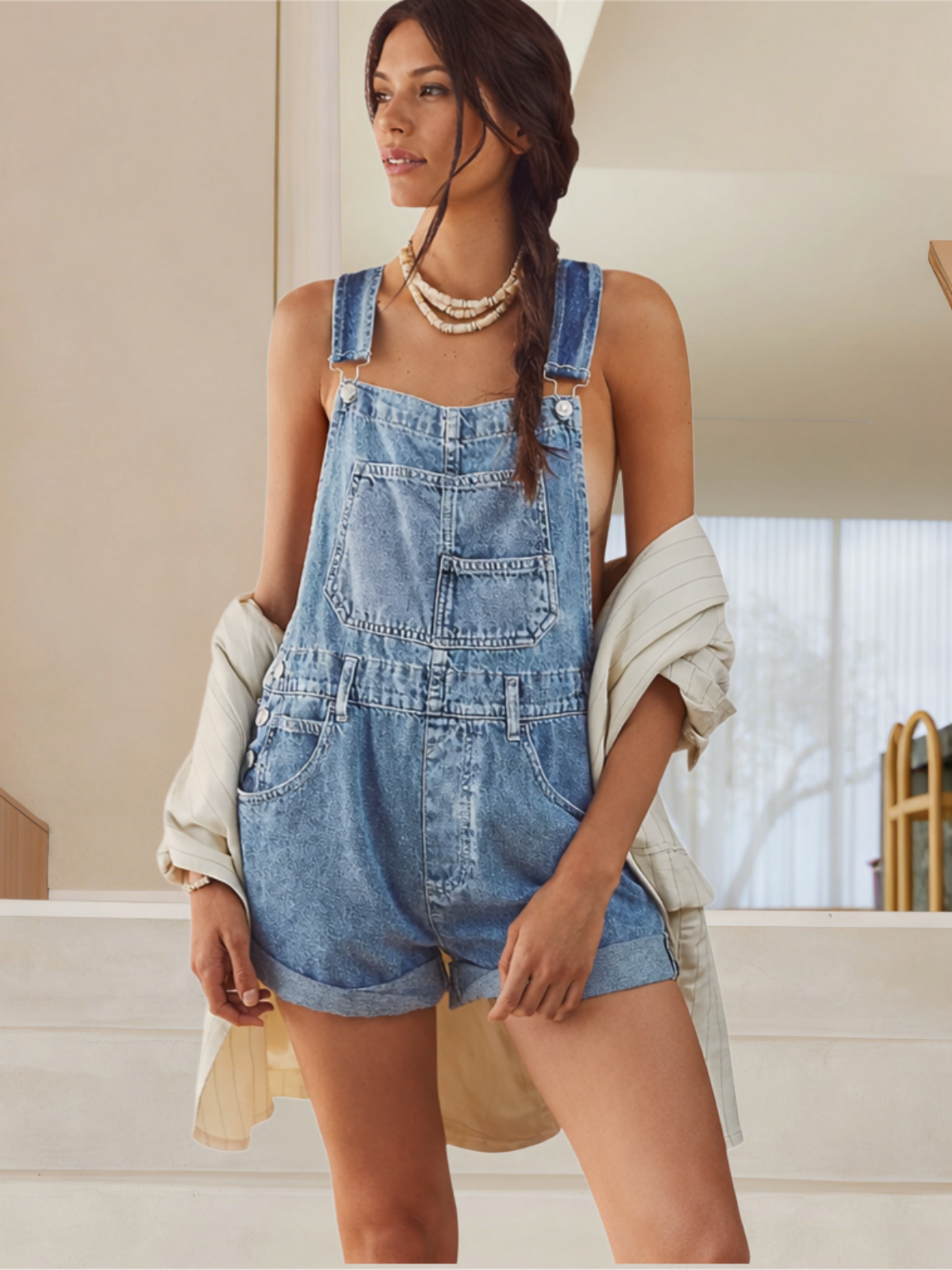 Imily Bela Womens Denim Bib Overall Shorts Casual Classic Adjustable Straps Cuffed Hem Jean Shortalls Summer Outfits