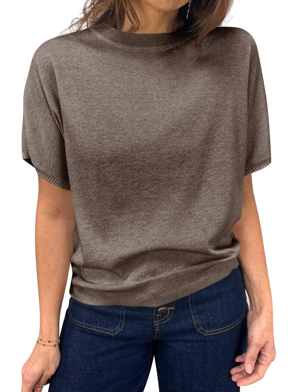 Fine-Knit Short-Sleeve Sweater Tee