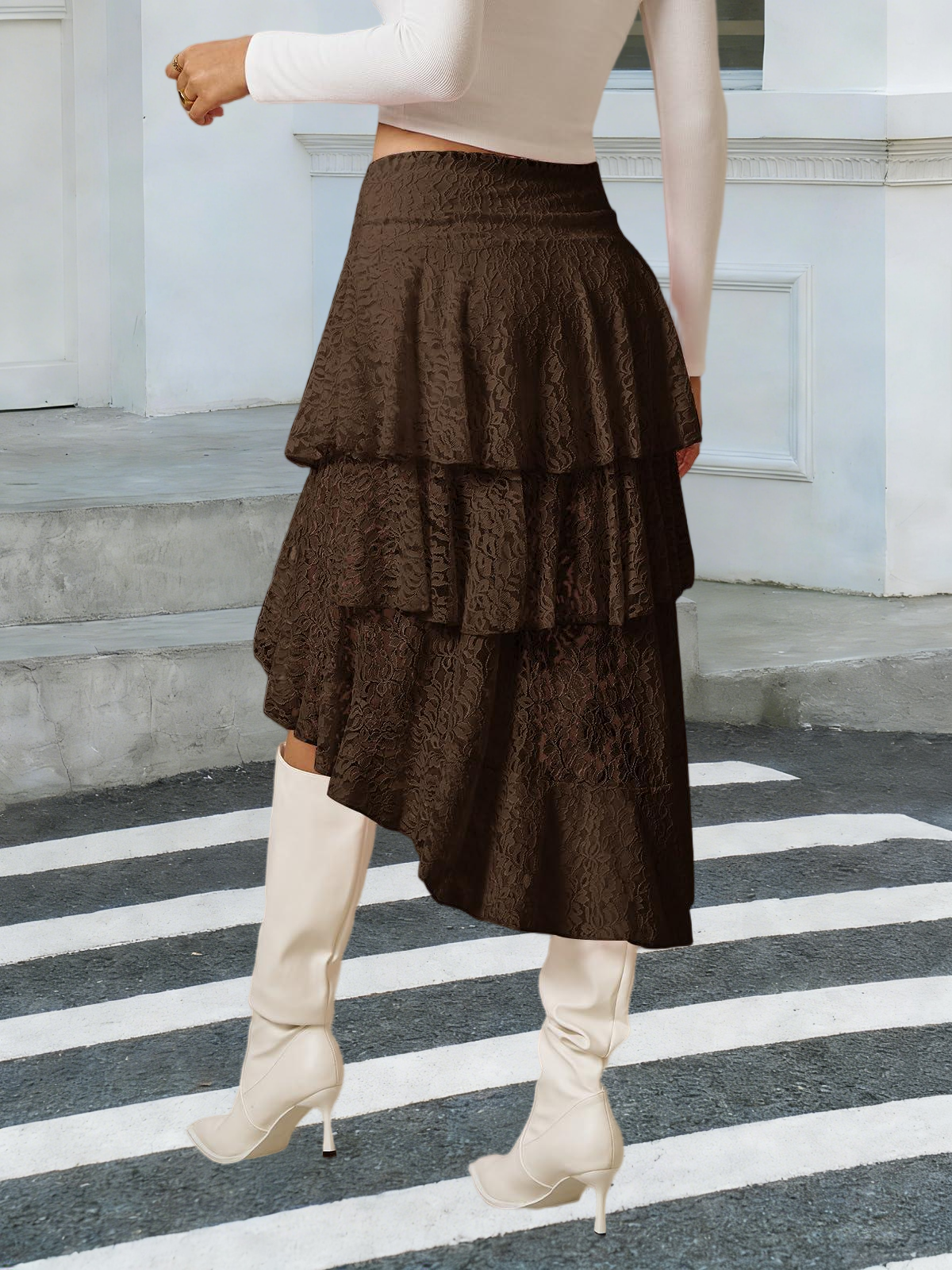 Imily Bela Womens Lace Midi Skirts High Waist Y2K Asymmetrical Layered Flowy Fairy Skirts Floral Beach Long Skirt