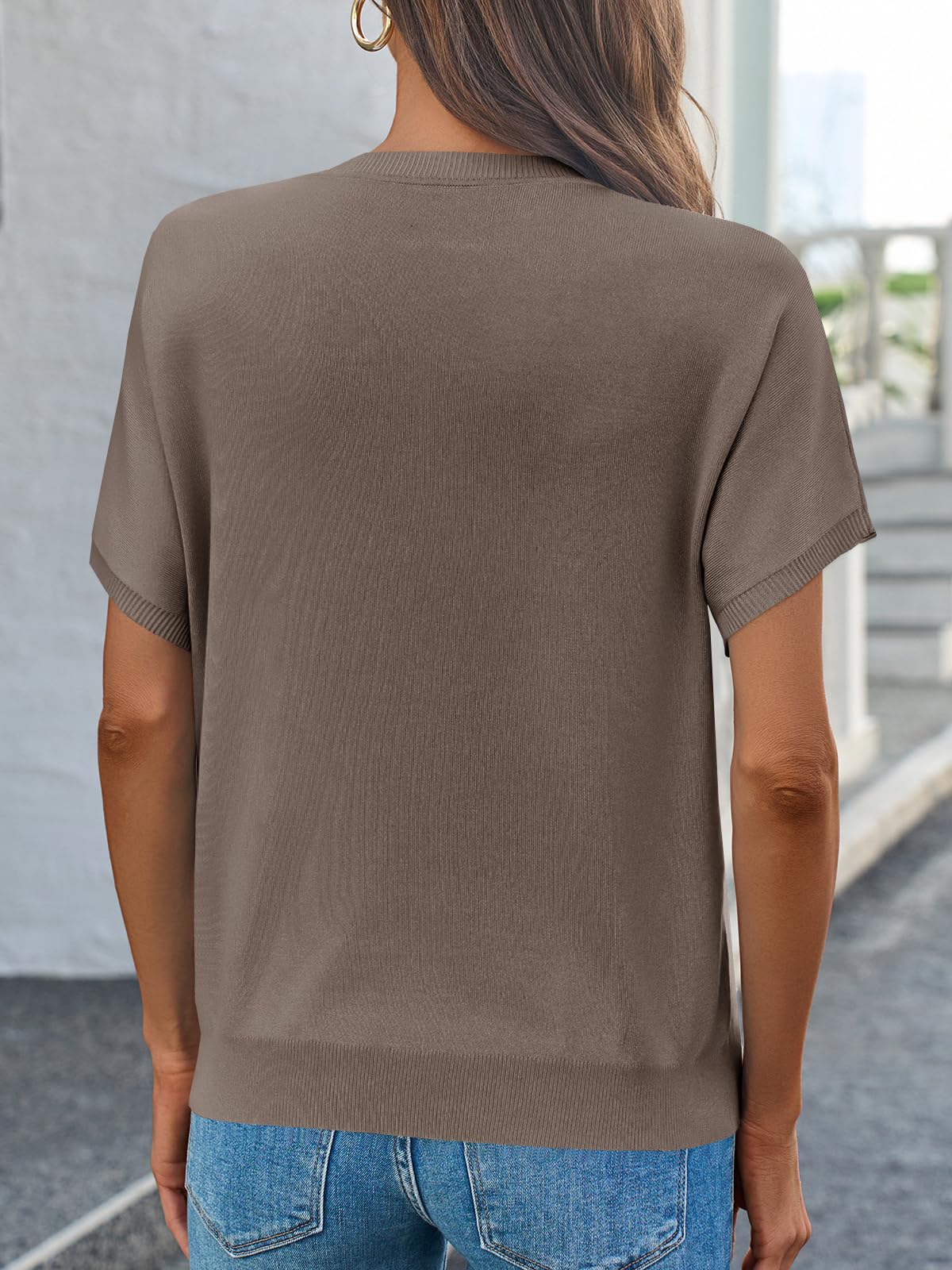 Fine-Knit Short-Sleeve Sweater Tee