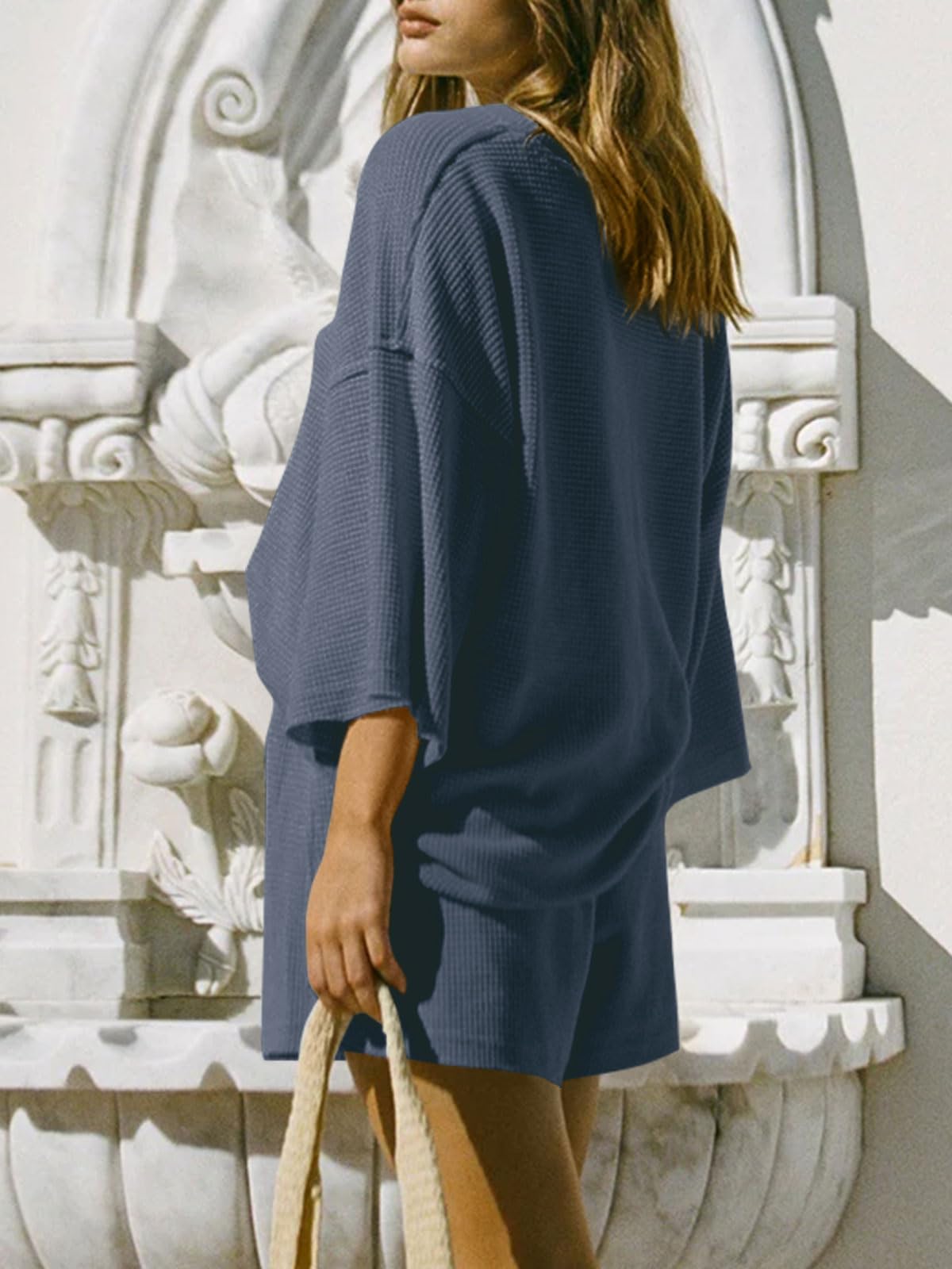 Imily Bela Womens Short Sets 2 Piece Outfits 3/4 Sleeve Tops and Elastic Waist Shorts Lounge Set Casual Loungewear