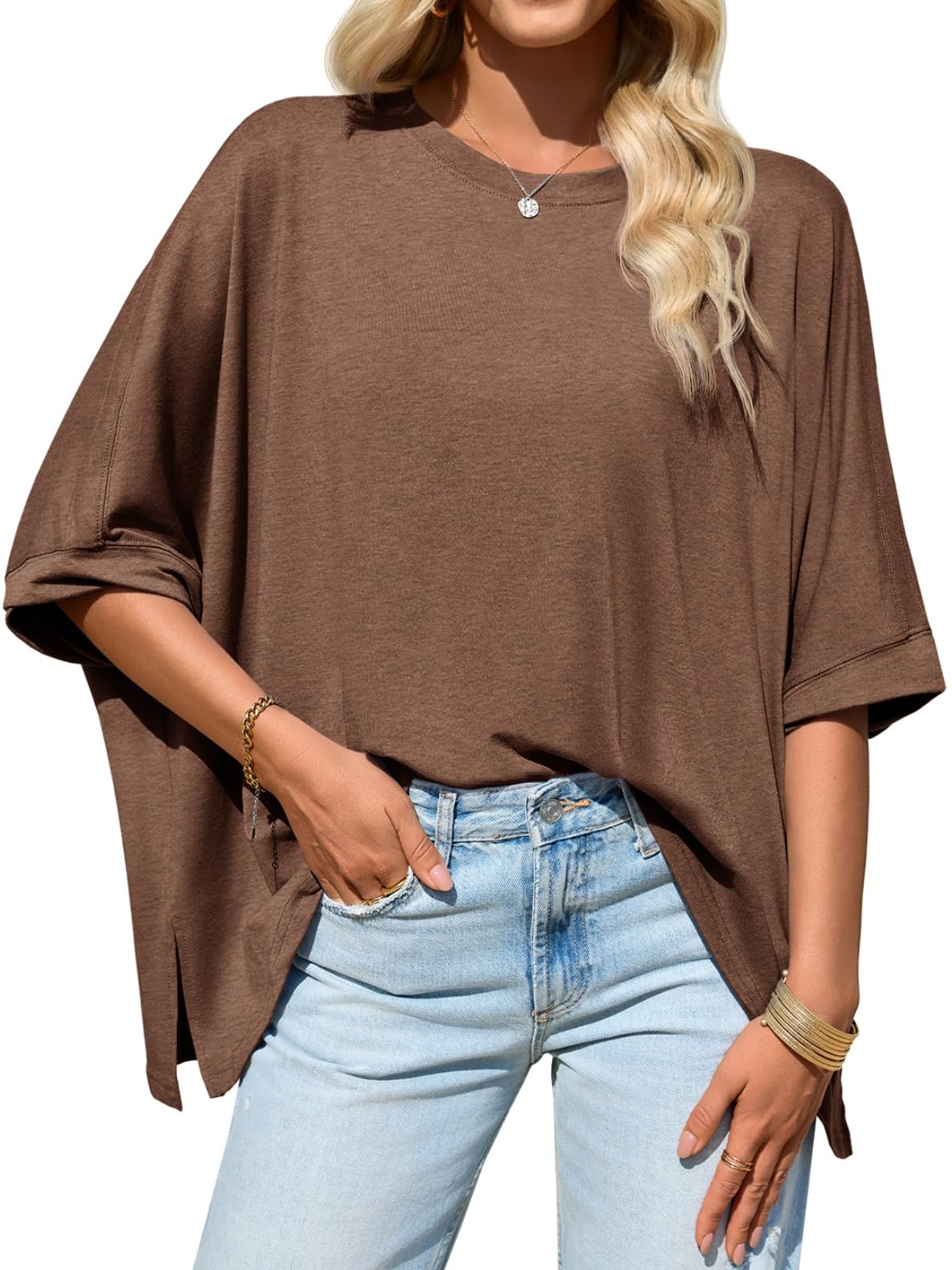 Imily Bela Womens Oversized Tshirts Batwing Short Sleeve Asymmetric Hem Tops Summer Casual Loose Fit Tunic Tee Shirts