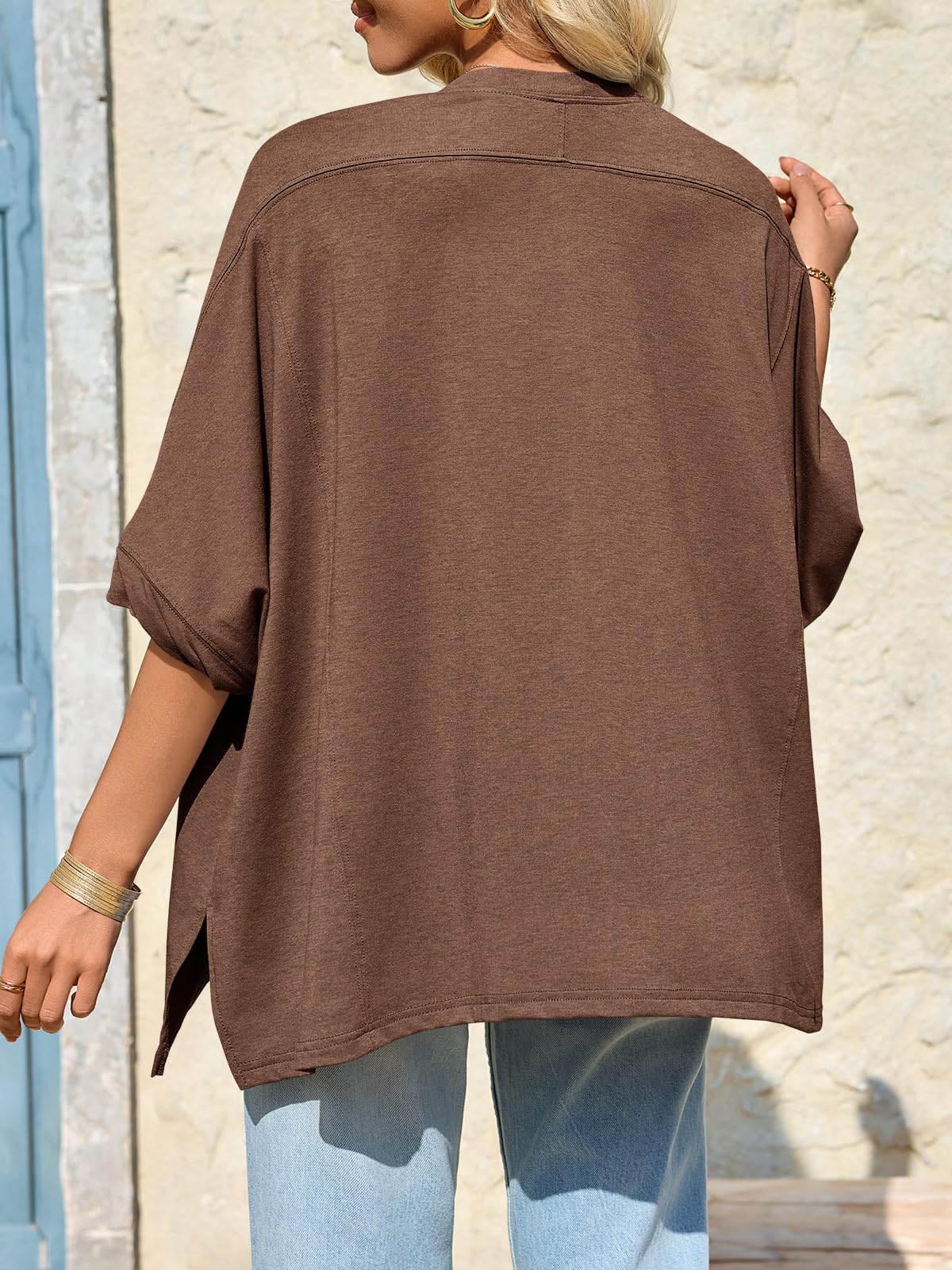 Imily Bela Womens Oversized Tshirts Batwing Short Sleeve Asymmetric Hem Tops Summer Casual Loose Fit Tunic Tee Shirts